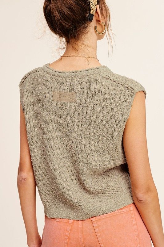 Cutout Neckline with Button Detail Sweater- oatmeal