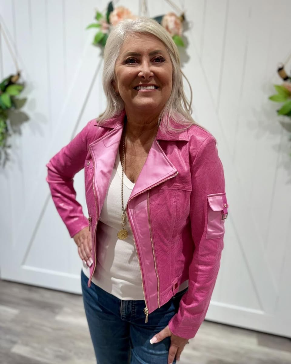 Vegan Leather Satin Trim Jacket- Cherry Blossom-2