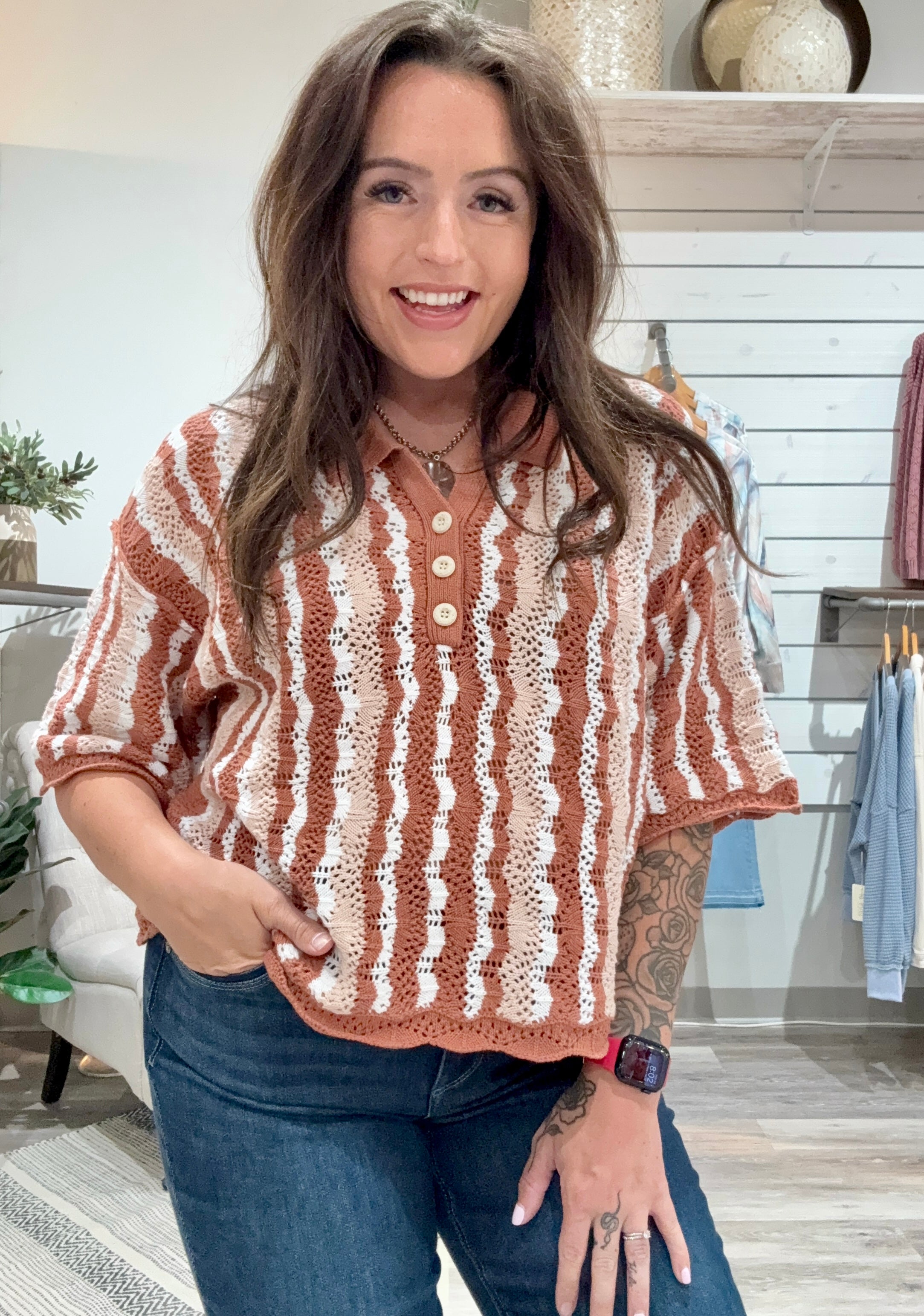 STRIPED COLLARED SWEATER