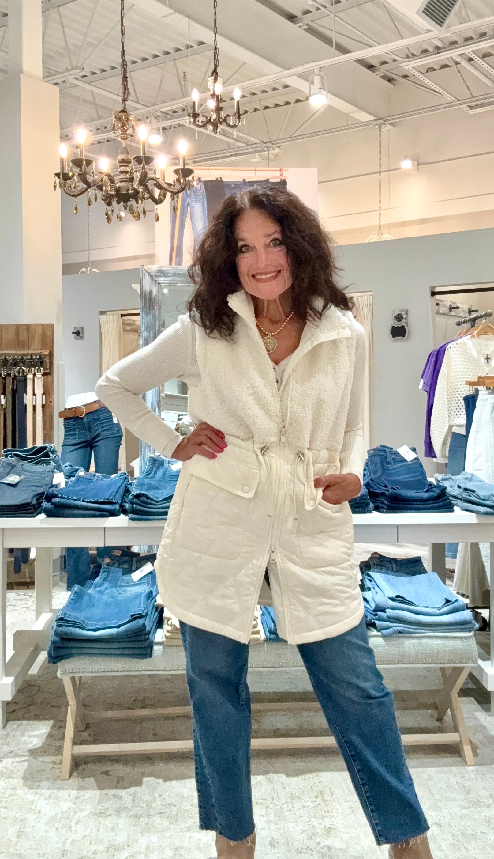 Sleeveless Mix Media Sherpa Vest