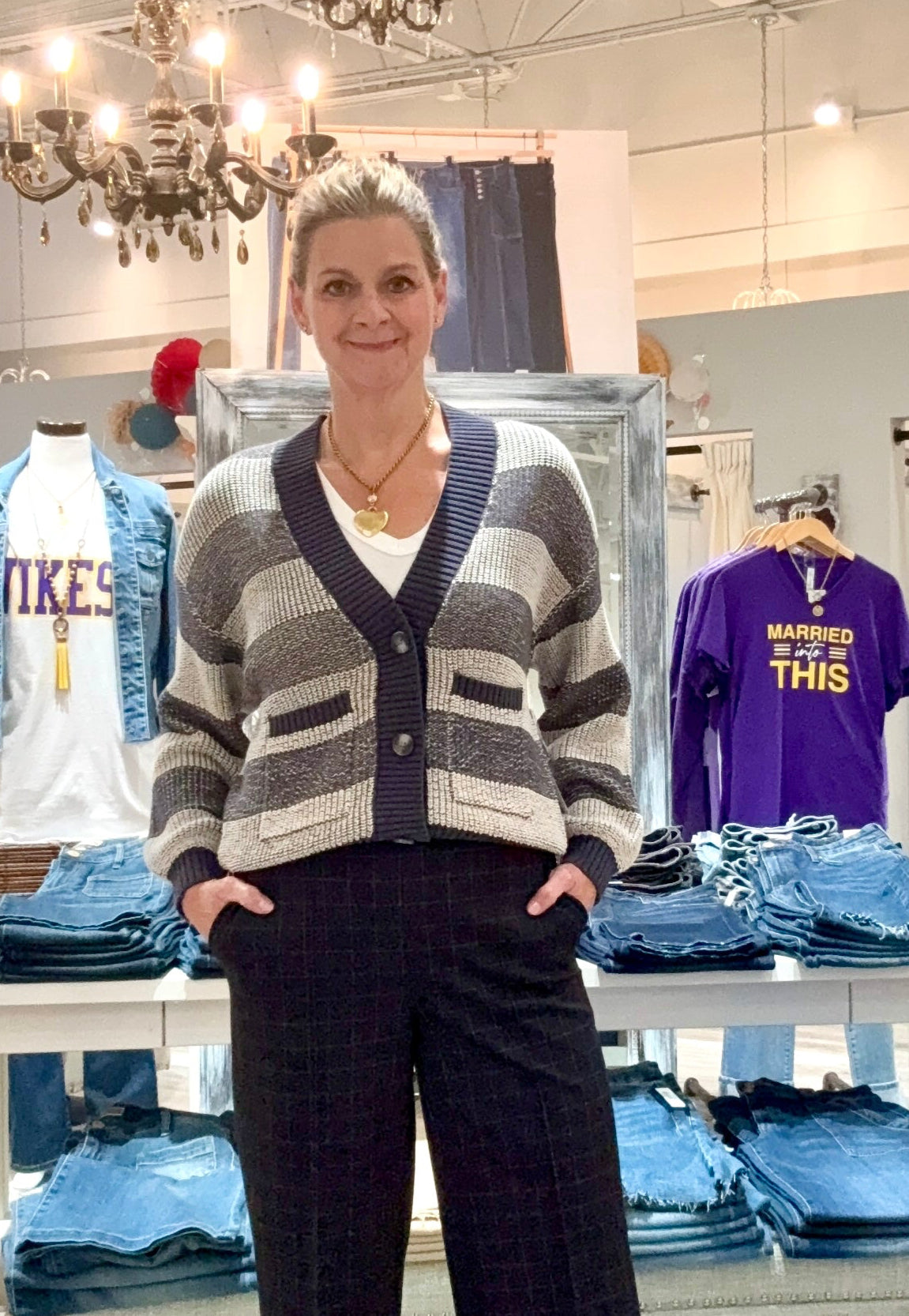 Long Sleeve Button Front Striped Sweater Cardigan