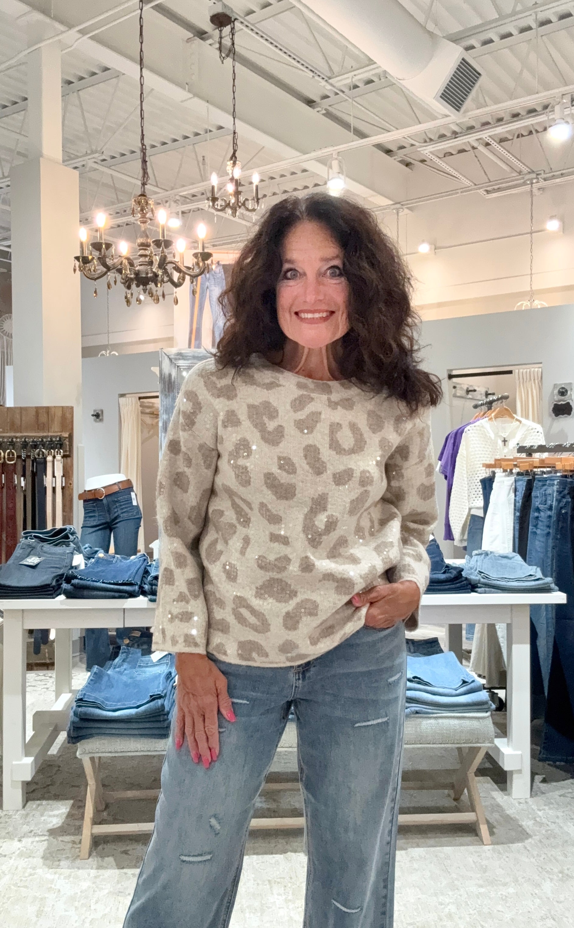 Long Sleeve Crew Neck Sweater with Sequin