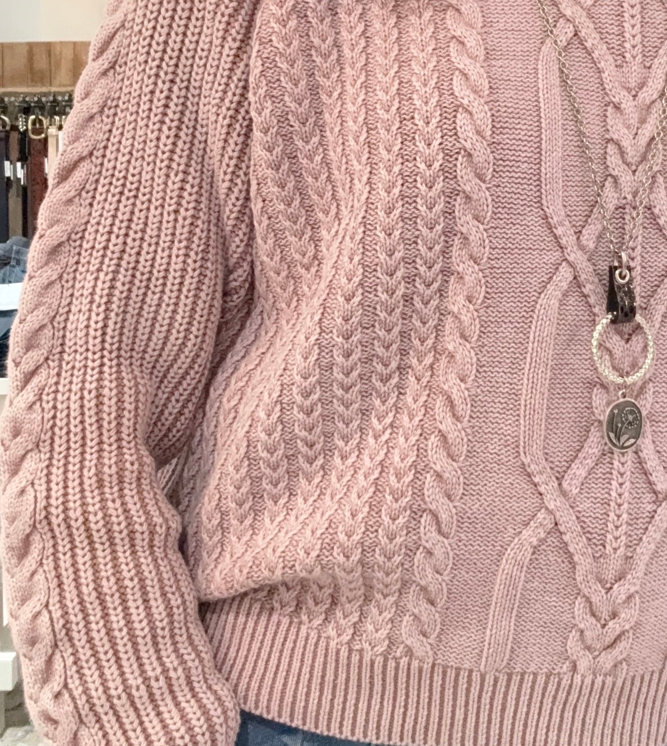Washed Cable Sweater- rose