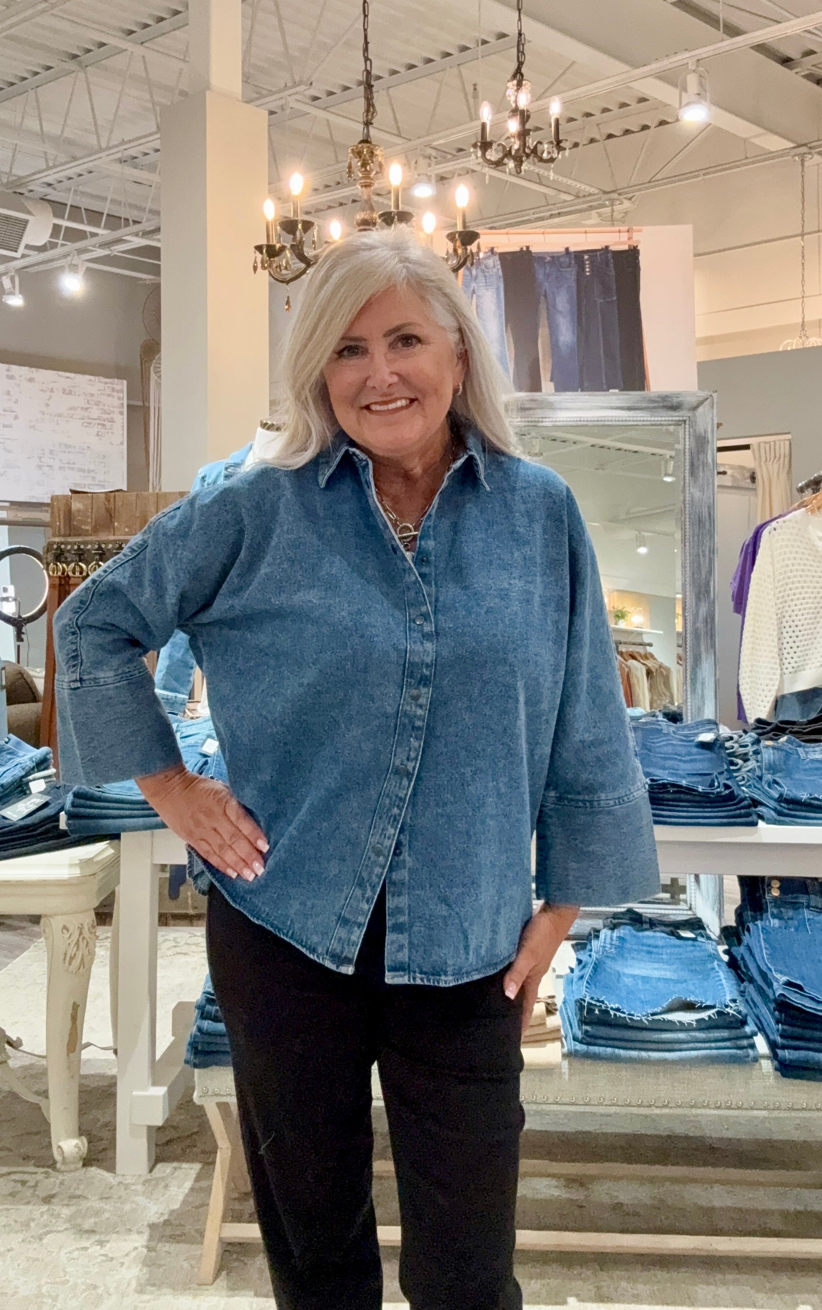 Snap Collared Denim Top