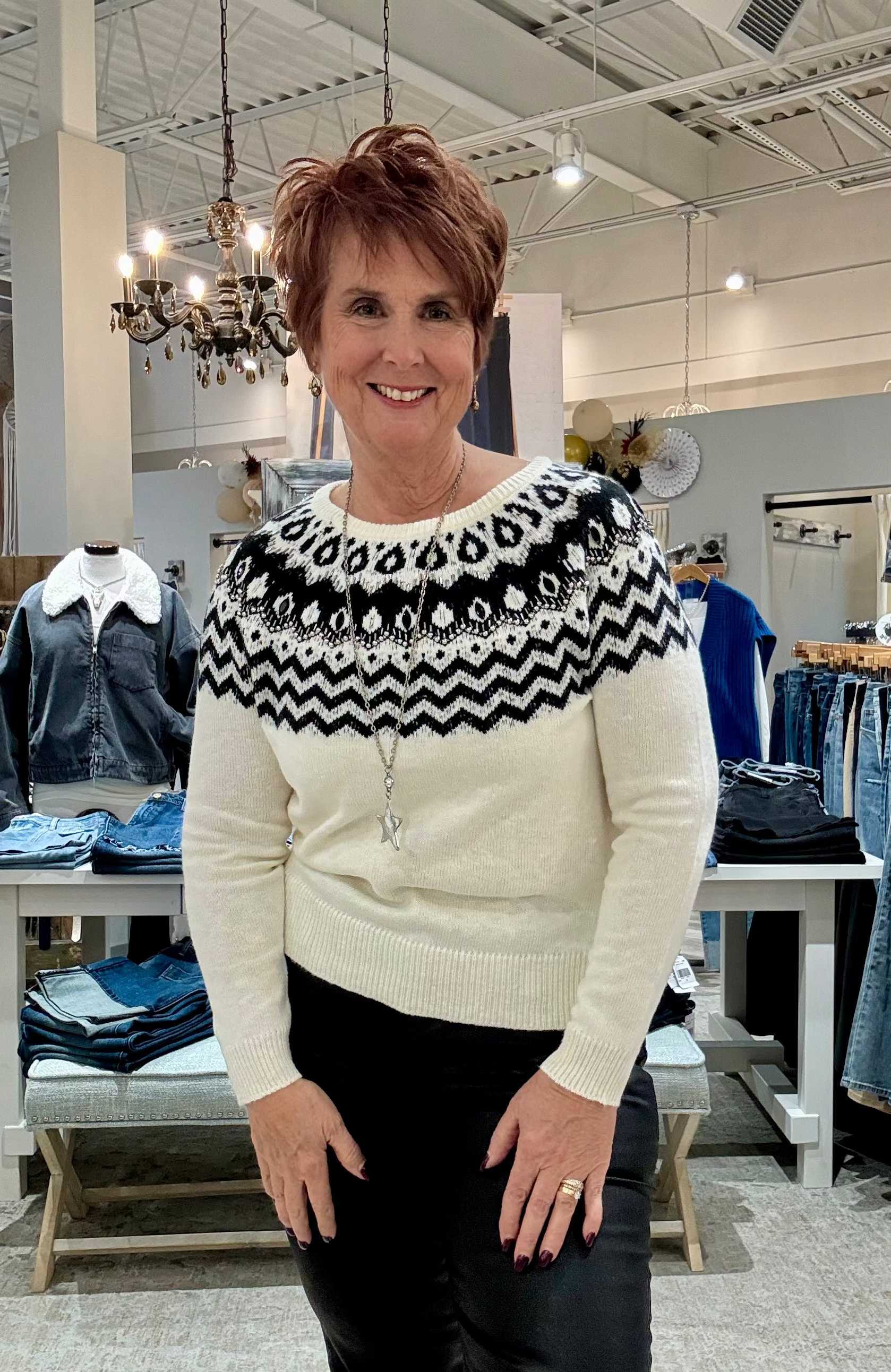 Long Sleeve Scoop Neck Sweater with Beads