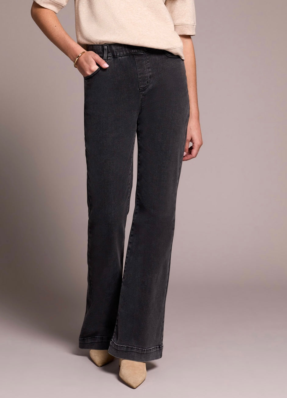 Audrey Pull On Flare Denim- black