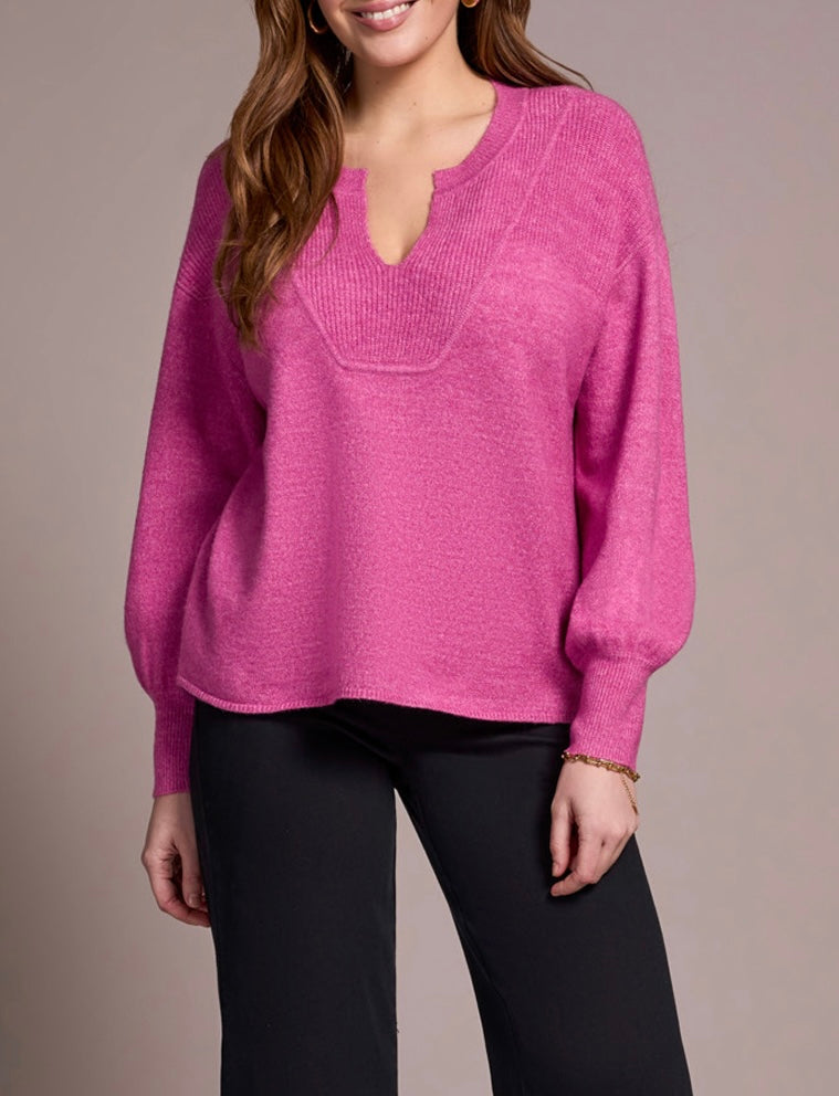 Long Sleeve Notch Neckline Sweater- cameo
