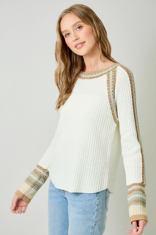 Raglan and Sleeve Trim Detail Sweater-ivory