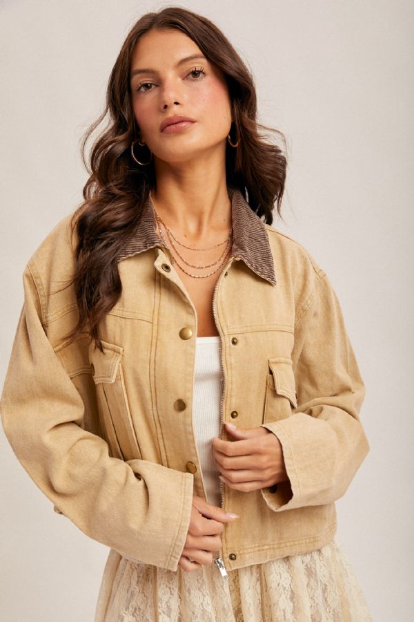 Boxy Zip Up Collared Jacket