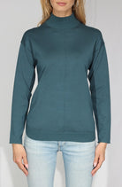 Mock Neck Long Sleeve Pullover with Stitch Detail- atlantic deep