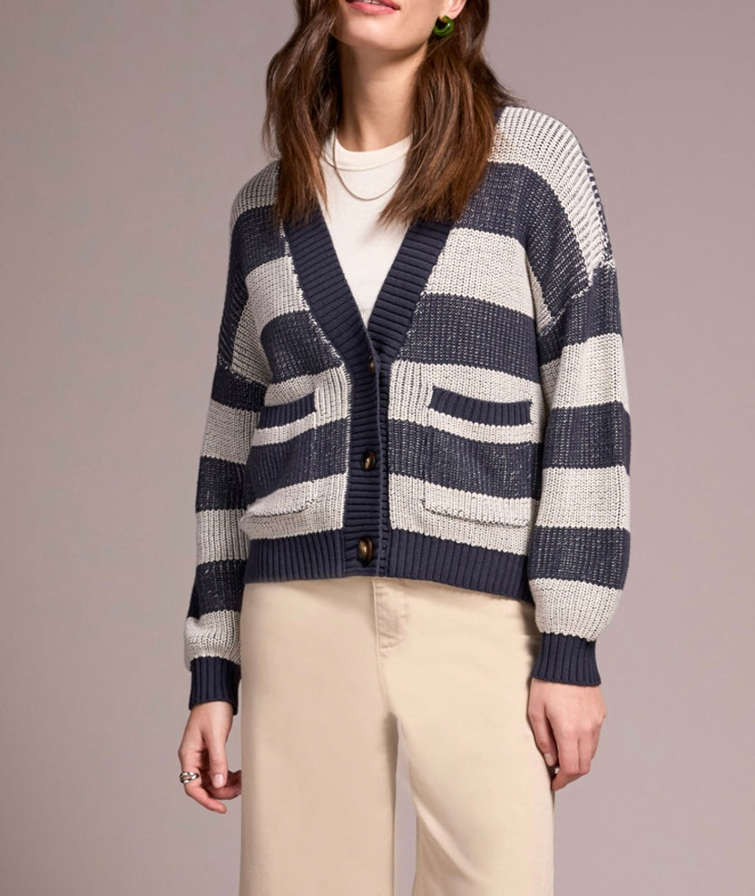 Long Sleeve Button Front Striped Sweater Cardigan