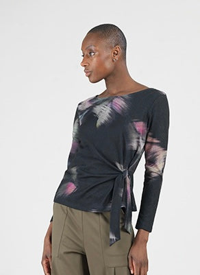 Brush Print Soft Knit Side Tie Sweater