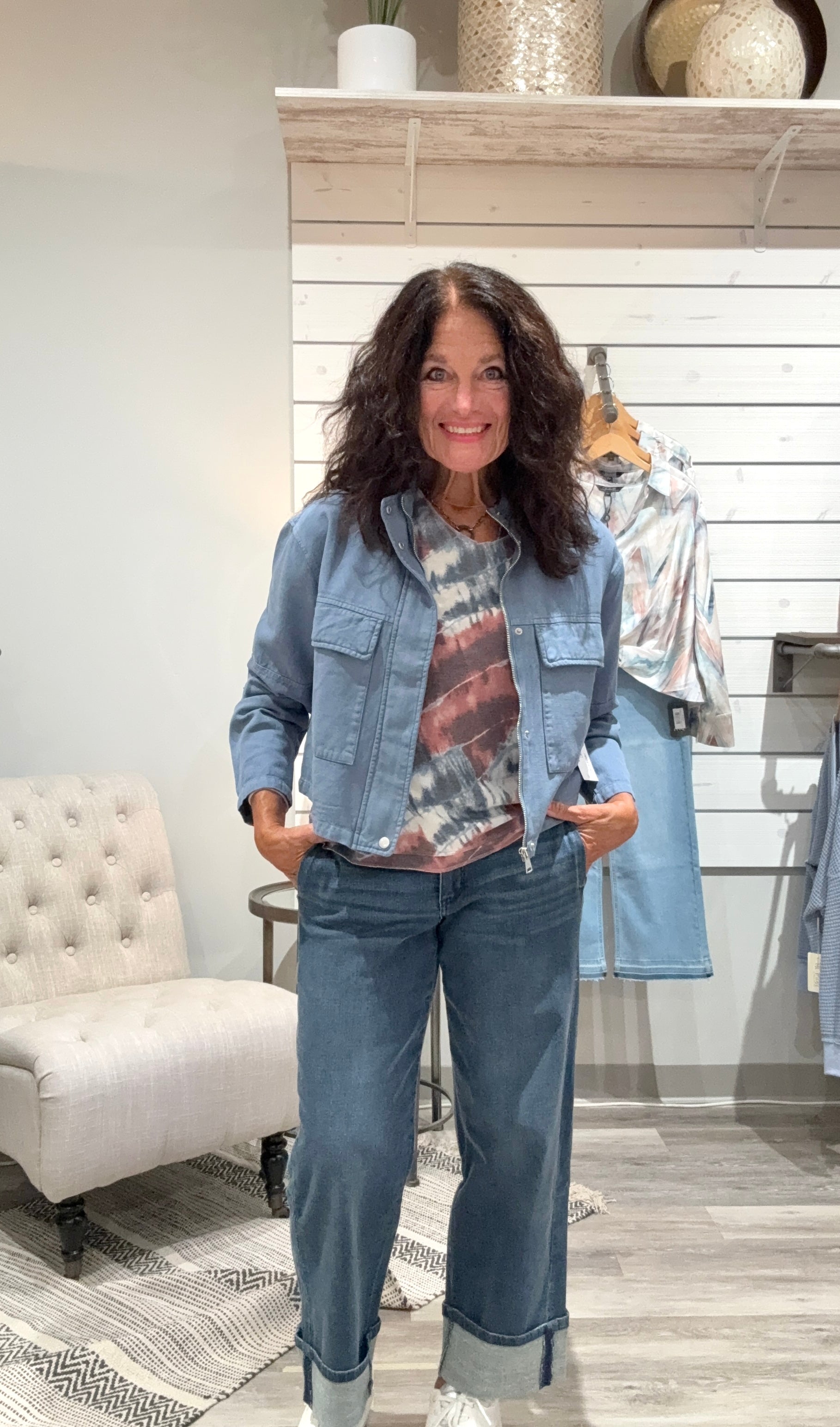 Long Sleeves Printed V-Neck Knit Top