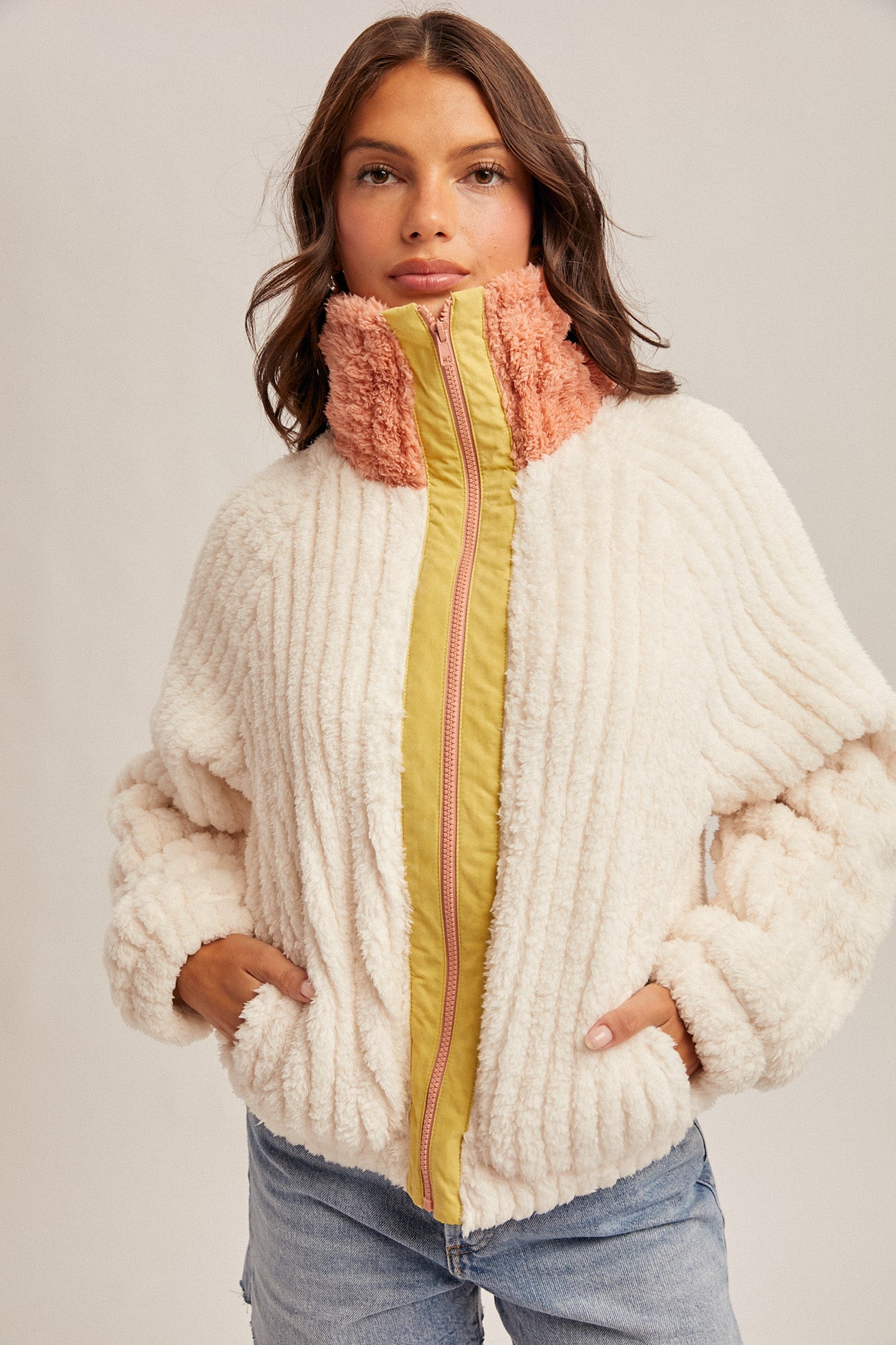Fuzzy Sherpa Zip Up Jacket