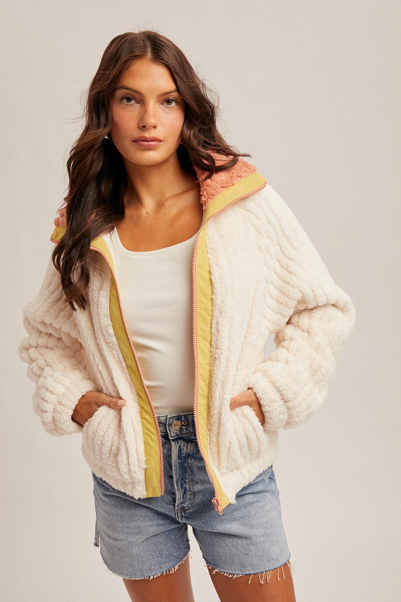 Fuzzy Sherpa Zip Up Jacket