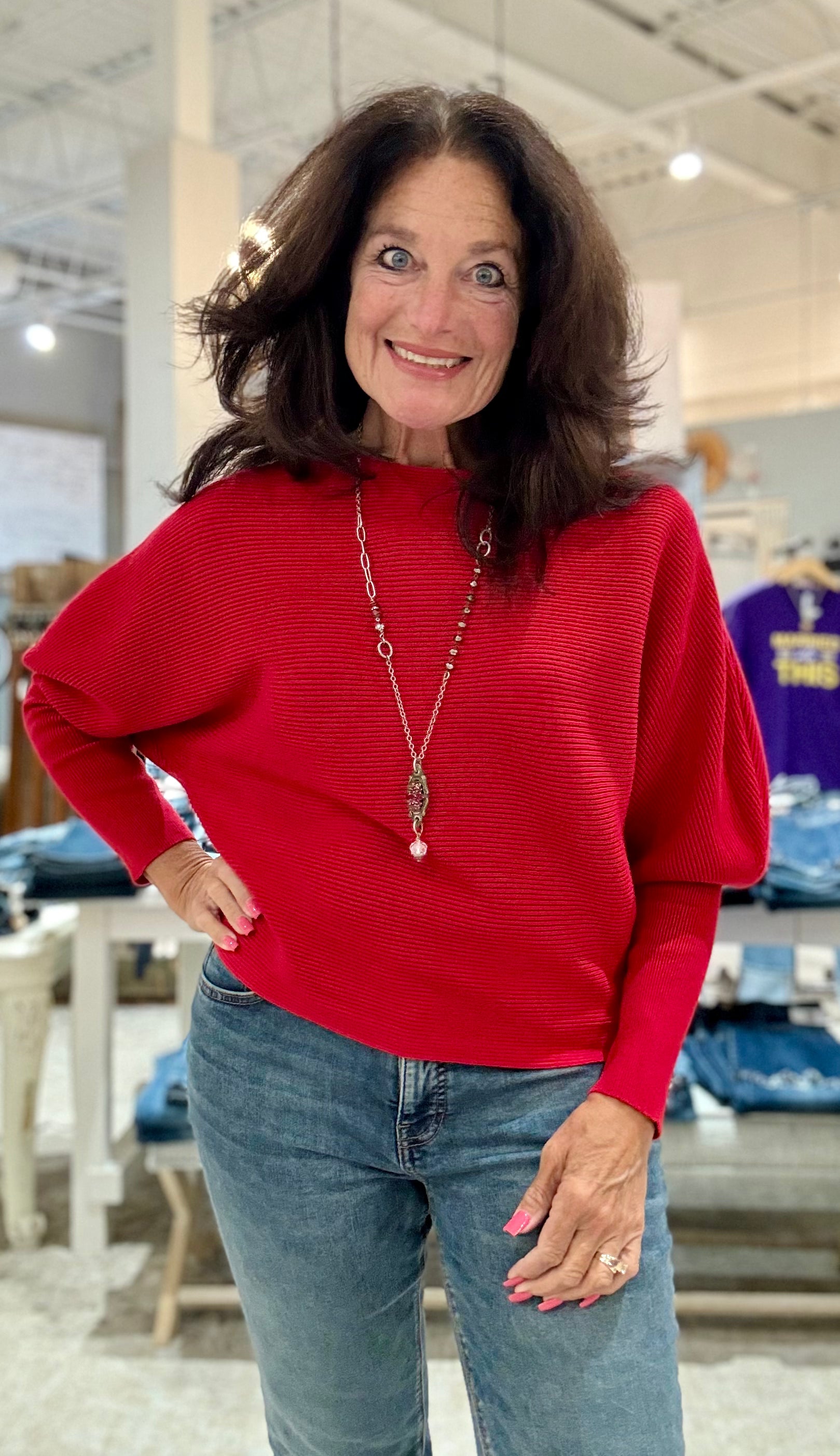 Long Sleeve Boat Neck Dolman Sweater