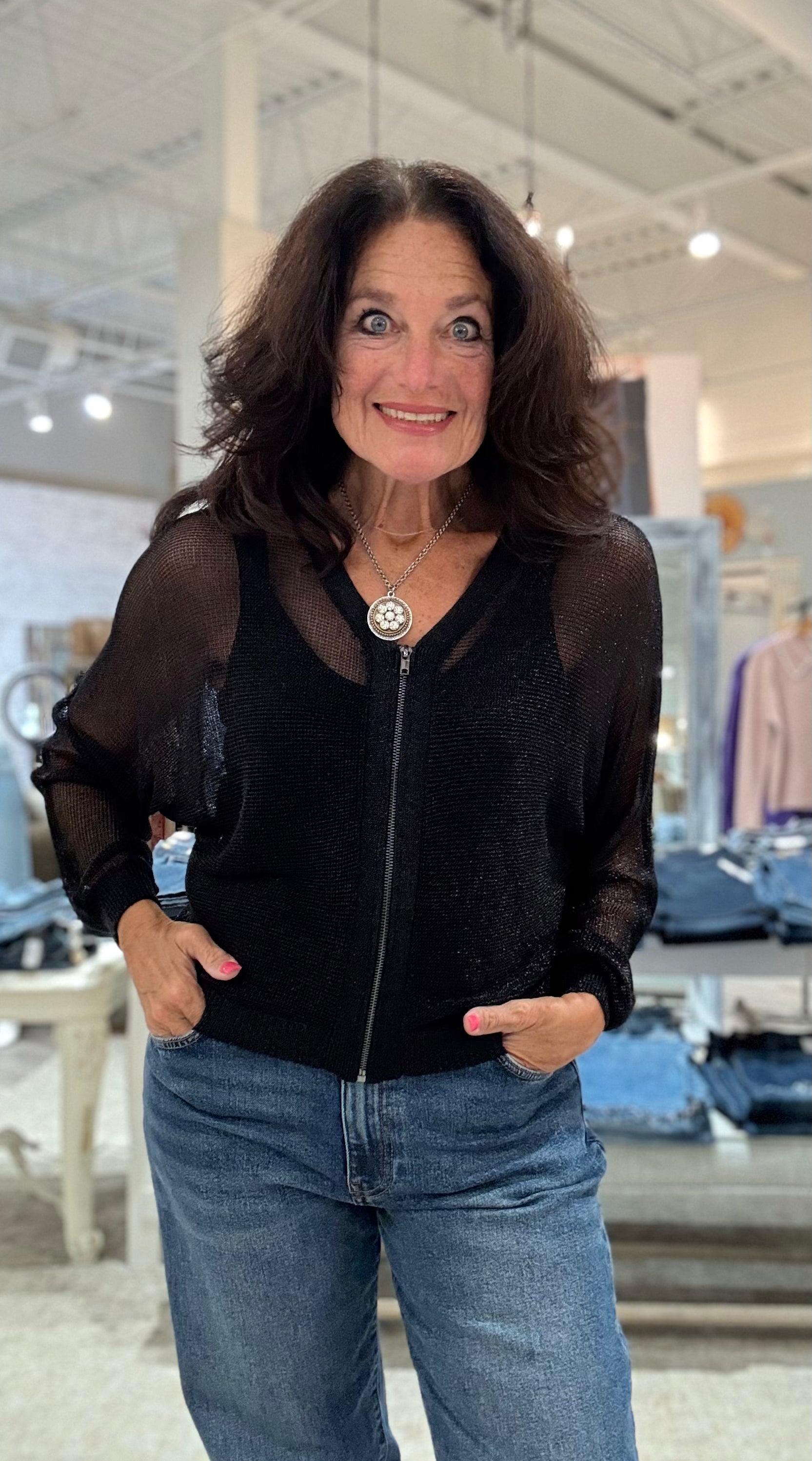 Shimmer Vneck Zip Blouse Elan