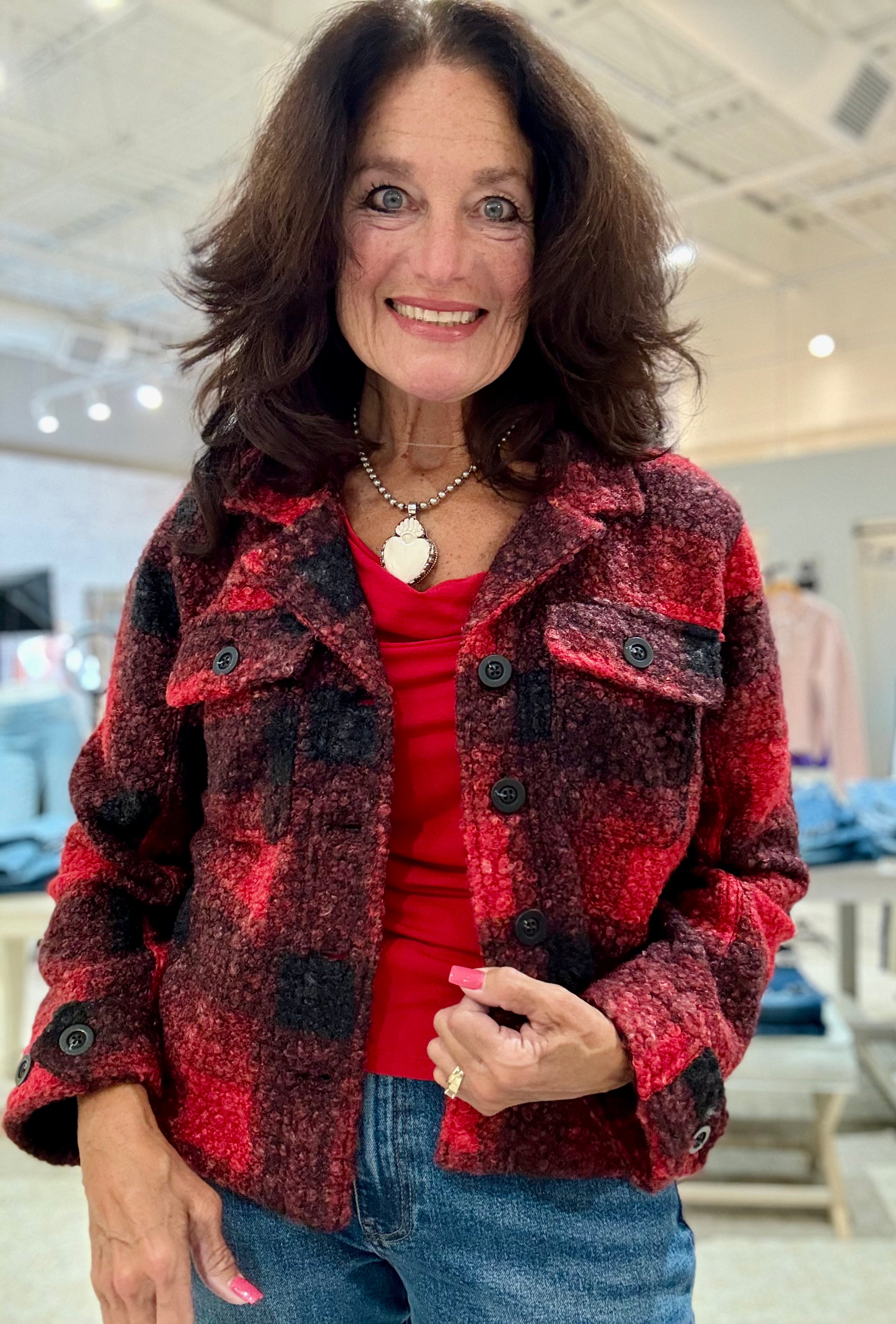 Button Front Boxy Checkered Shacket