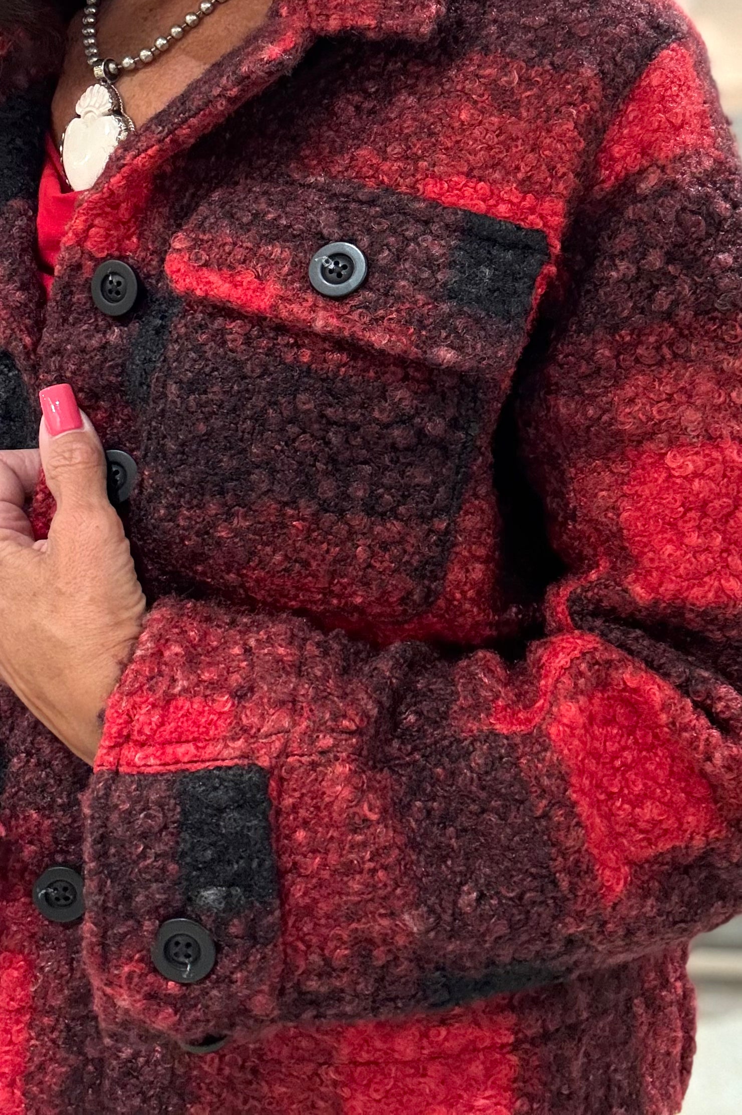 Button Front Boxy Checkered Shacket