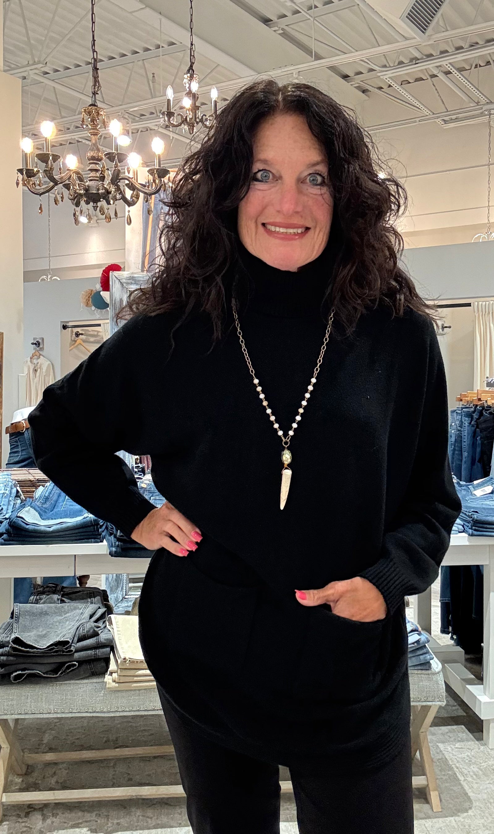 Oversized Dolman Sleeve Pullover Sweater with Cowl Neck- black