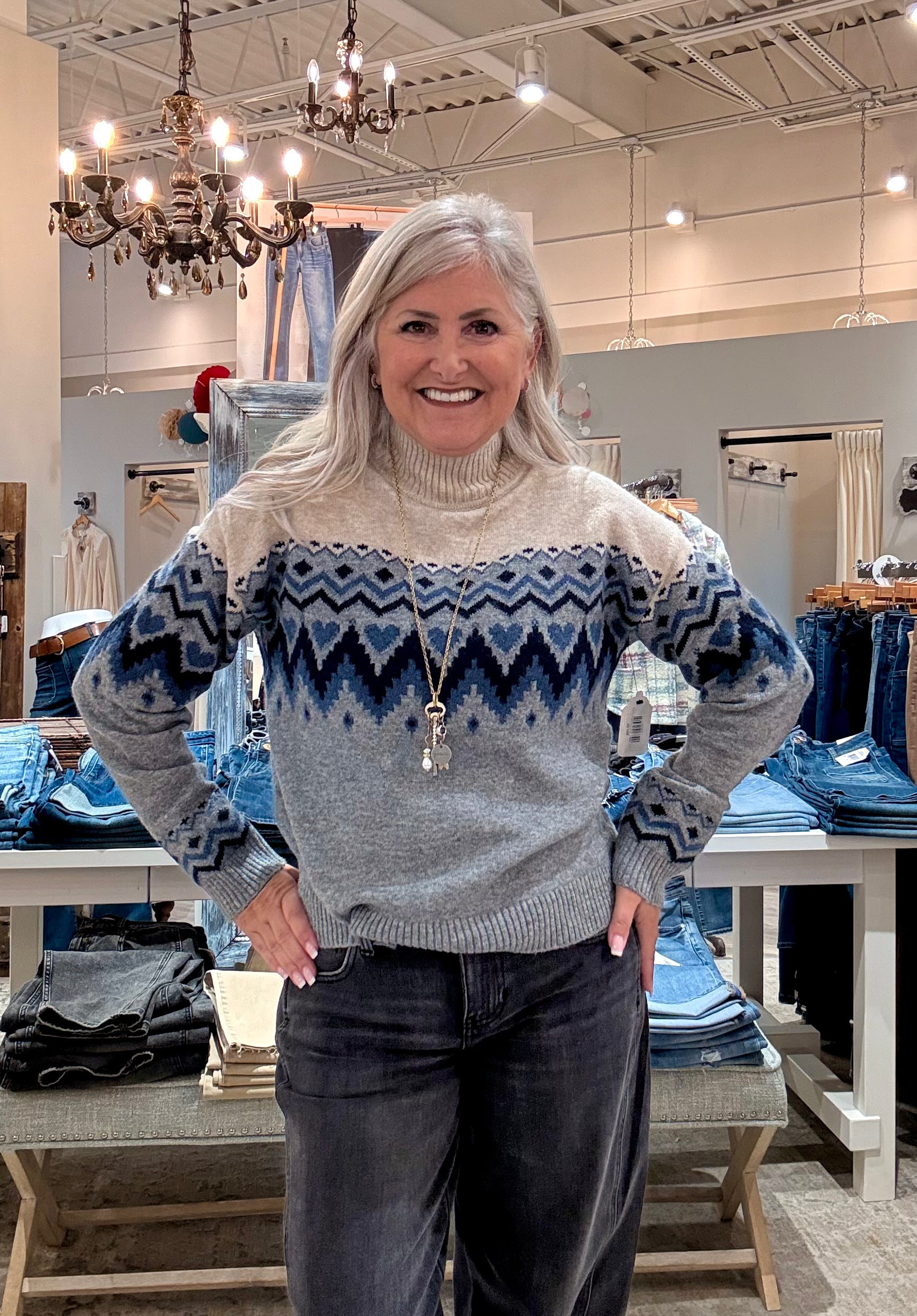Mock Neck Patterned Sweater