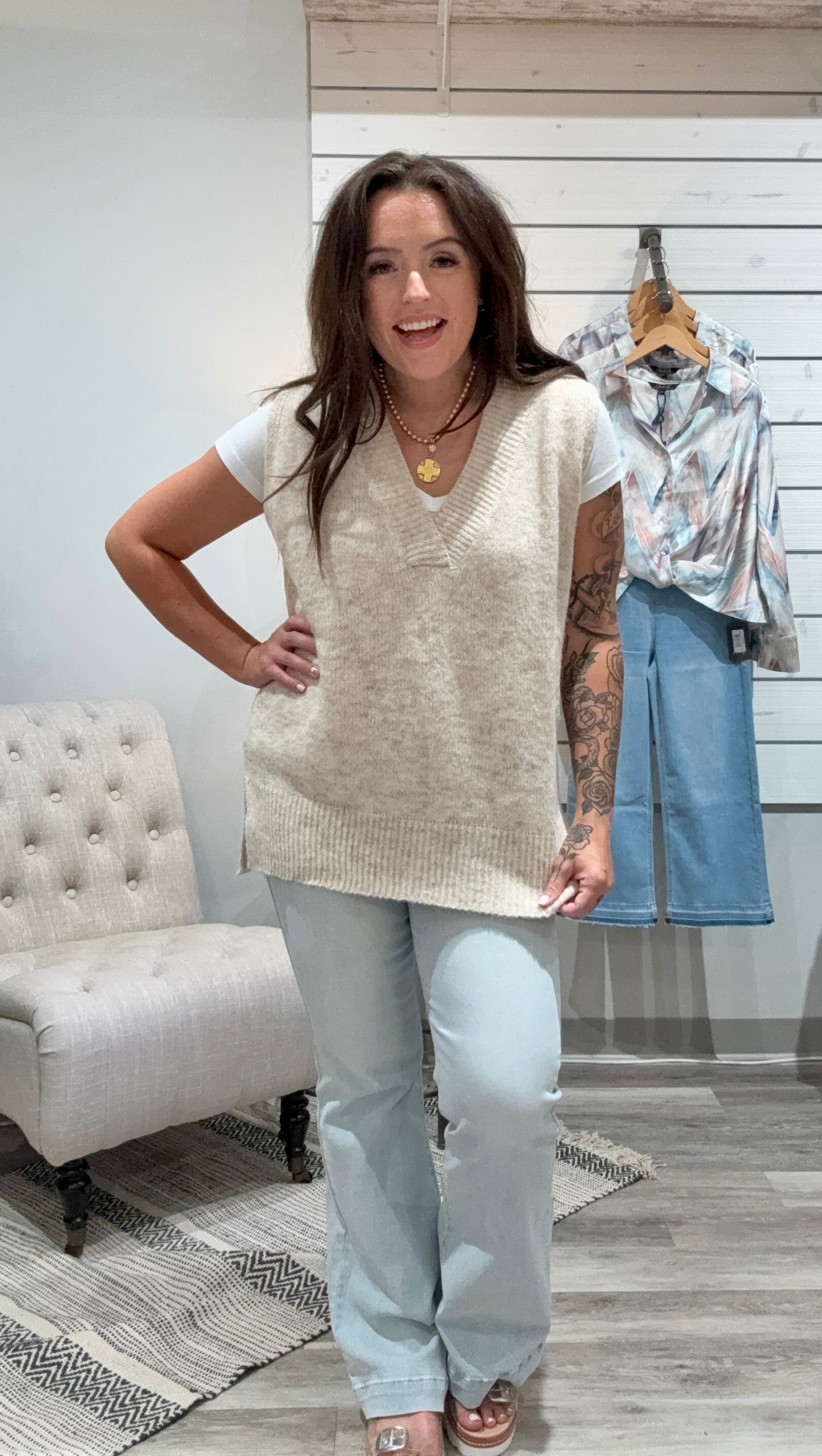 Menswear Sweater Vest- Cream