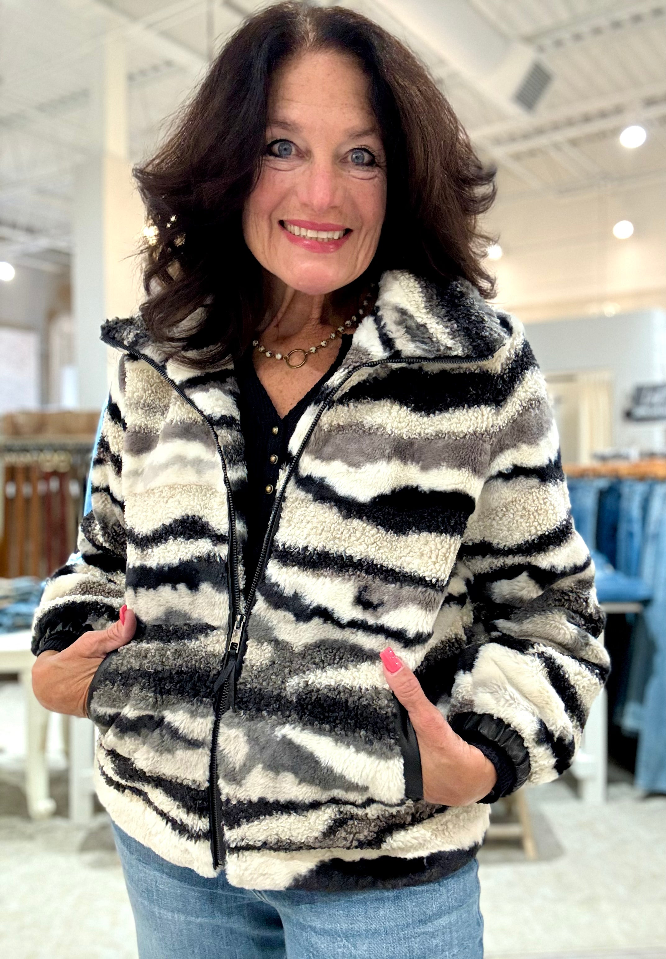 Lined Zip Up Jacket with Pockets