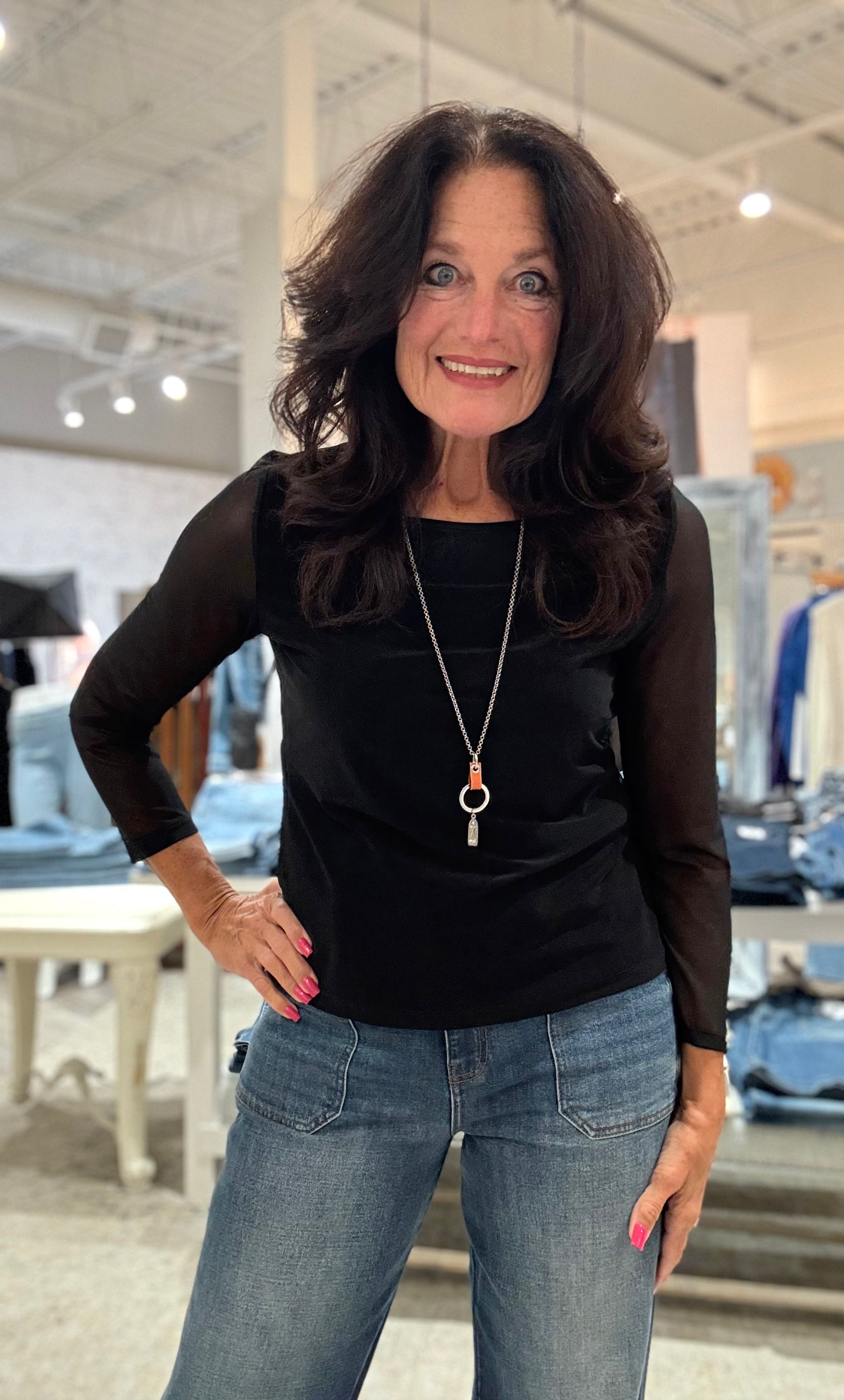 Mesh Sleeve Soft Knit Top