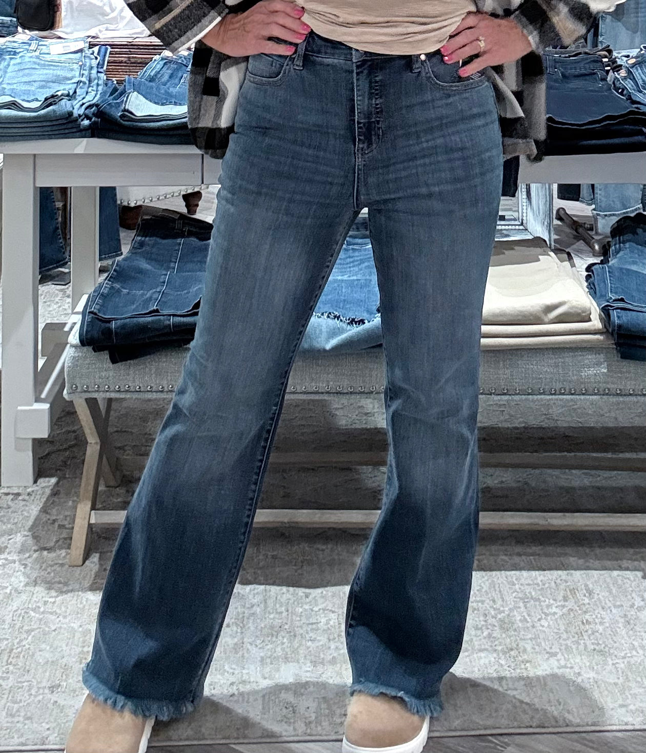 Hannah High Rise Flare Denim with Frayed Hem