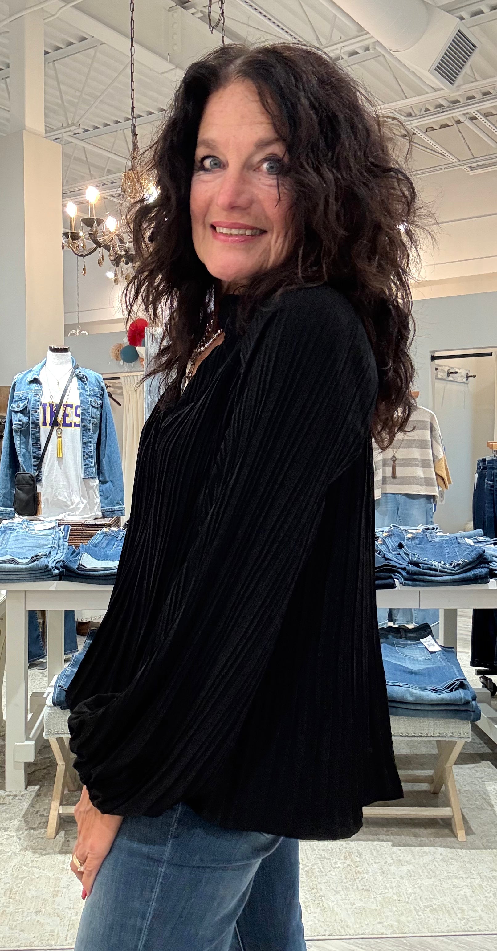 Long Sleeve Blouse with Ruffle Collar- black