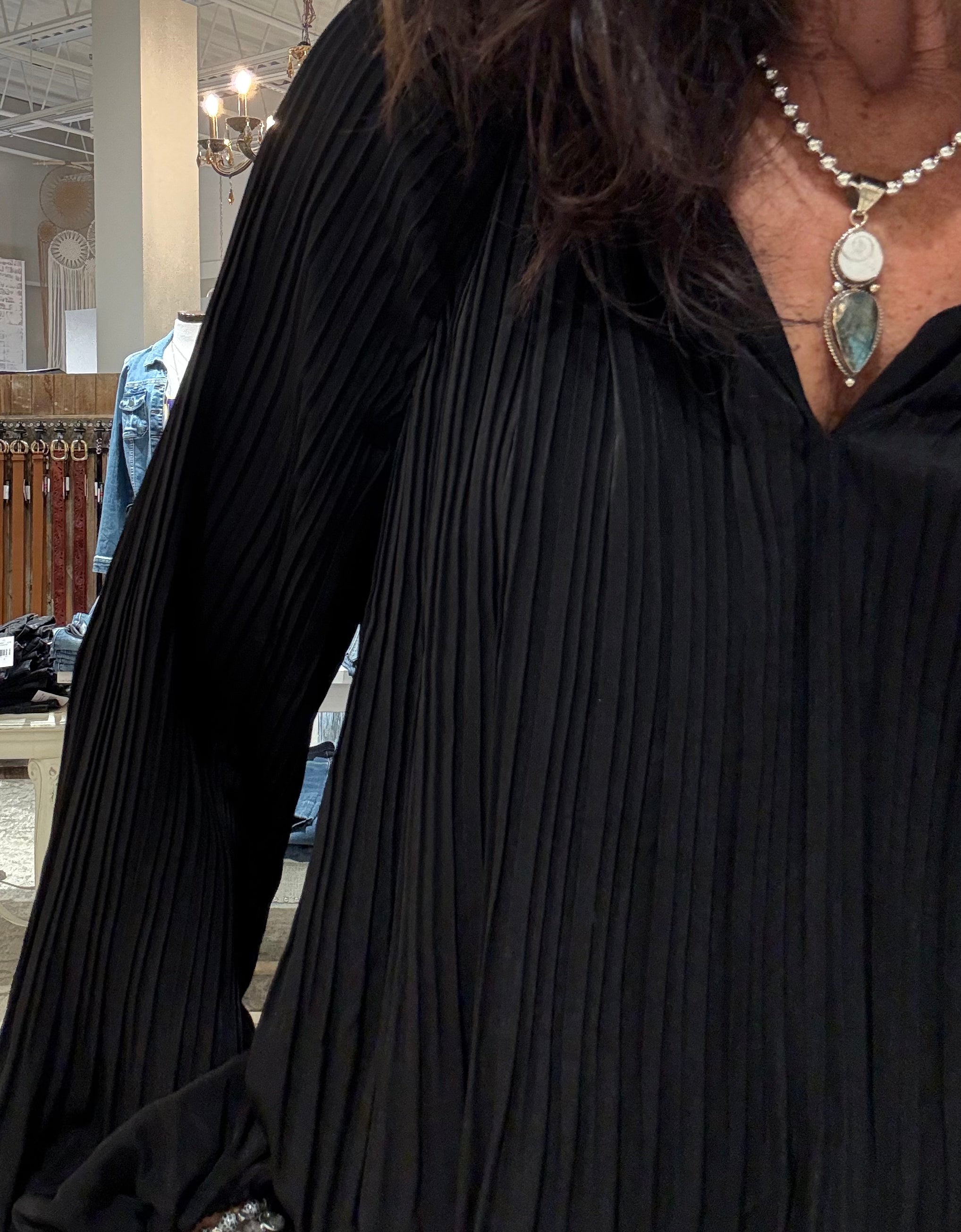 Long Sleeve Blouse with Ruffle Collar- black