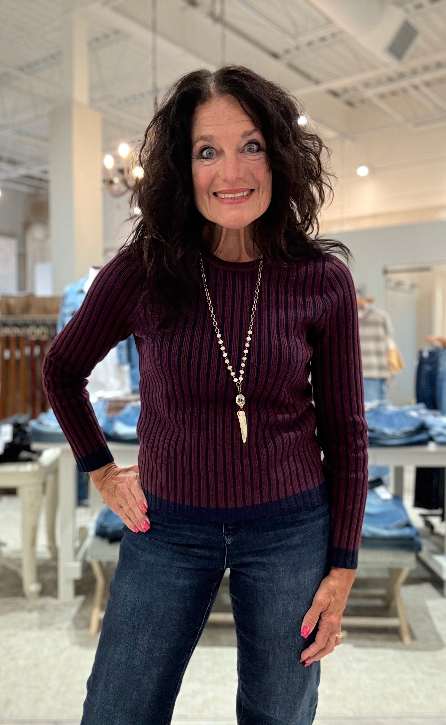 Long Sleeve Crew Neck Ribbed Sweater