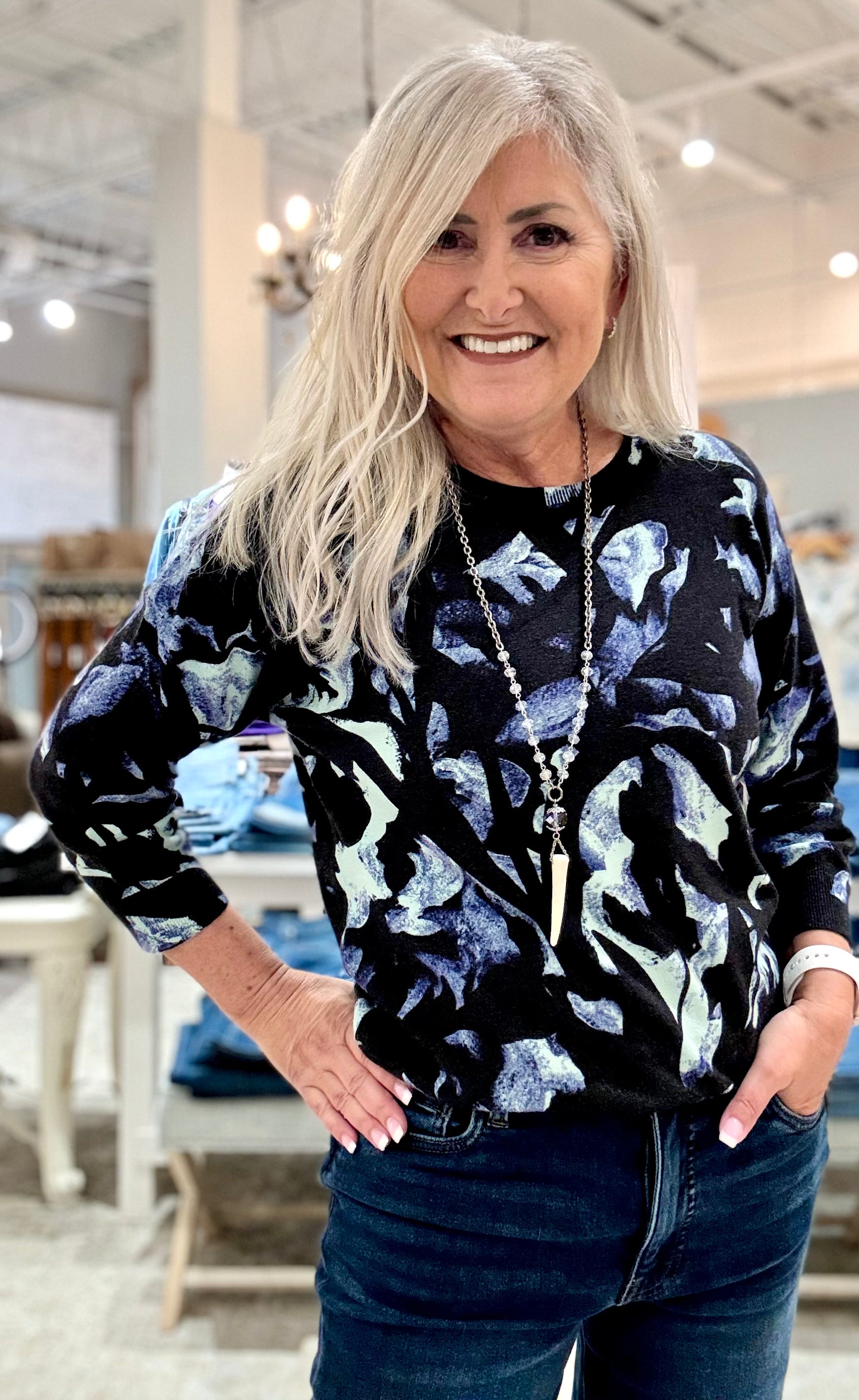 Three-Quarter Sleeve Crewneck Sweater- mint