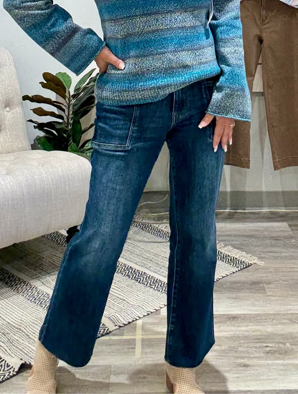 Kelsey High Rise Raw Hem Flare Denim