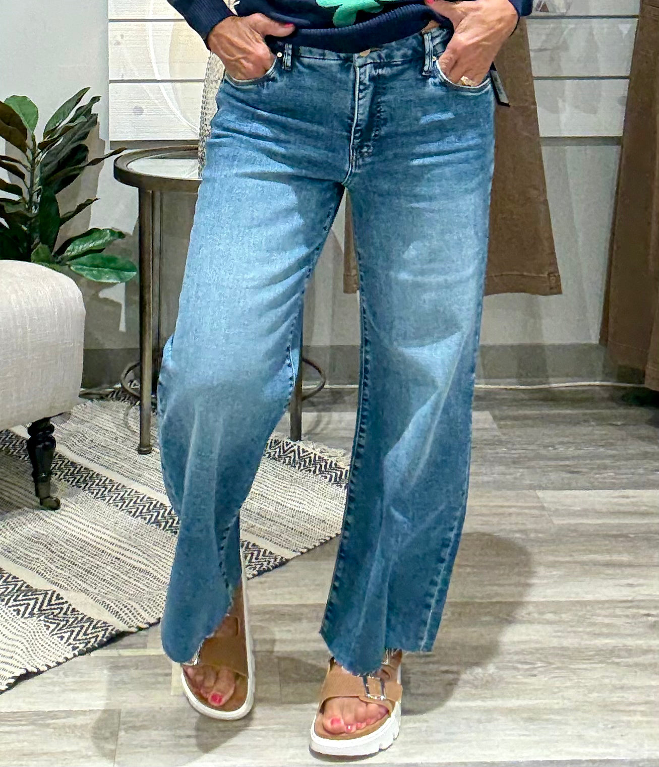 Meg High Rise Wide Leg Raw Hem Denim