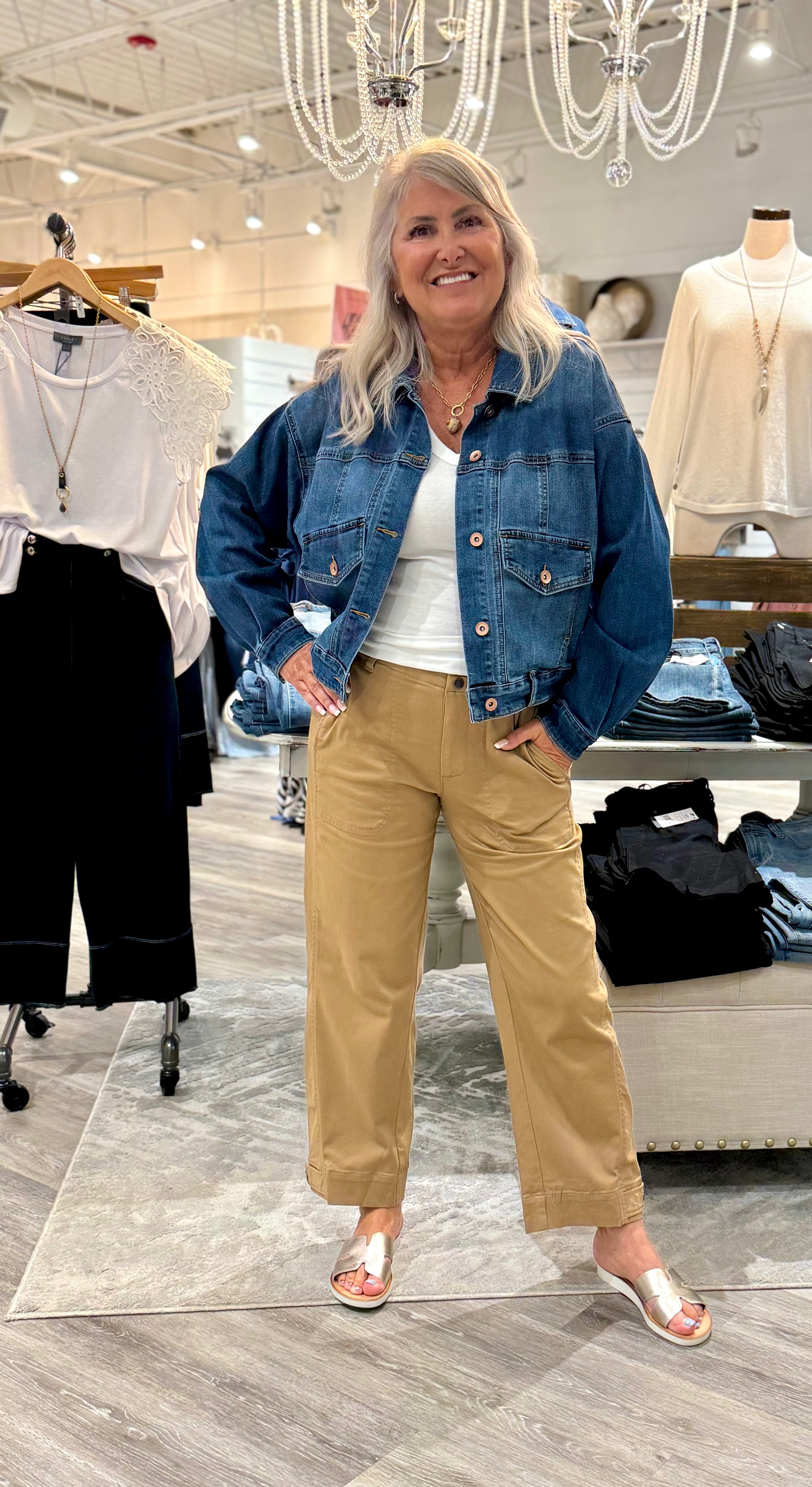 JEAN JACKET WITH SWEATER FRIENDLY SLEEVES