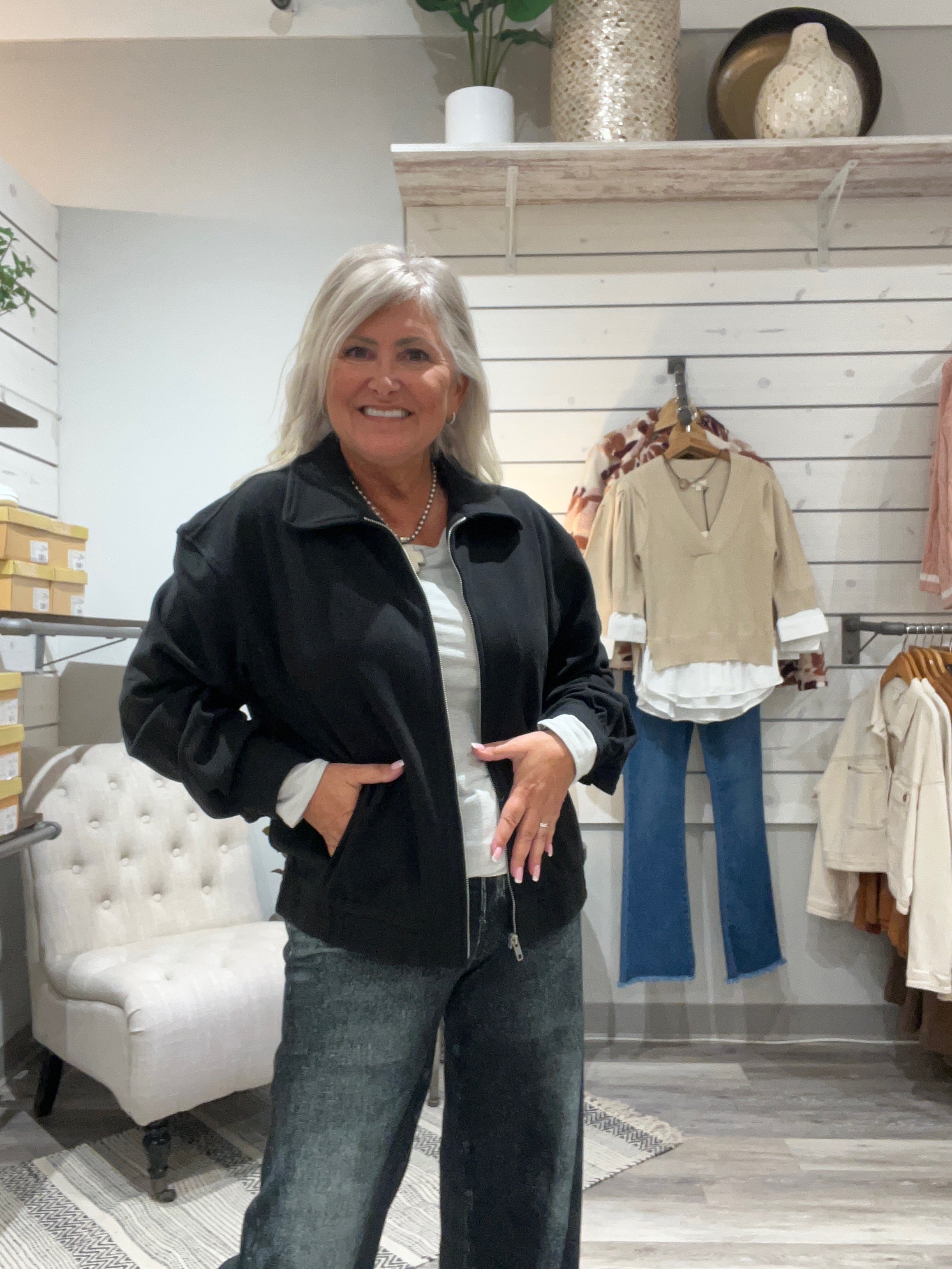 Wide Leg with Elastic Waistband Denim- black