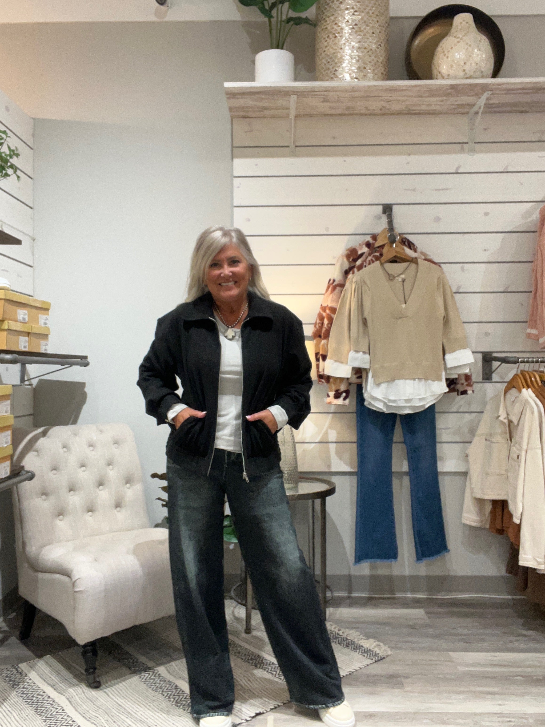 Zip Up Collard Jacket with Elastic Waist