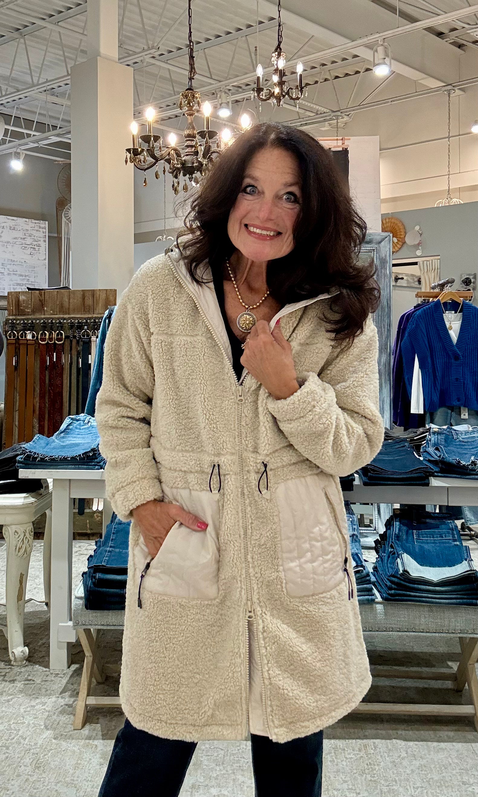 Zip Front Coat with Hood and Pockets