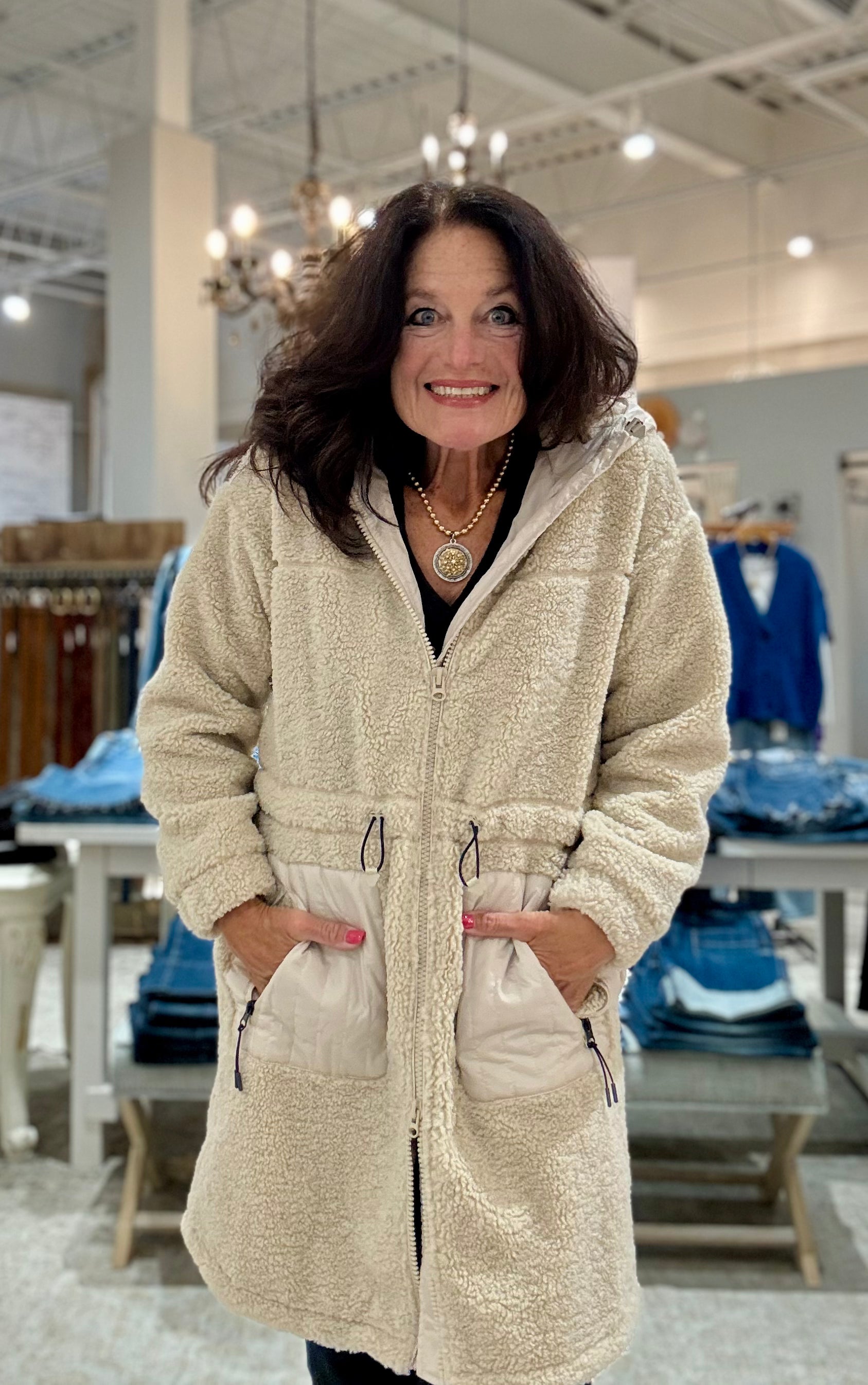 Zip Front Coat with Hood and Pockets