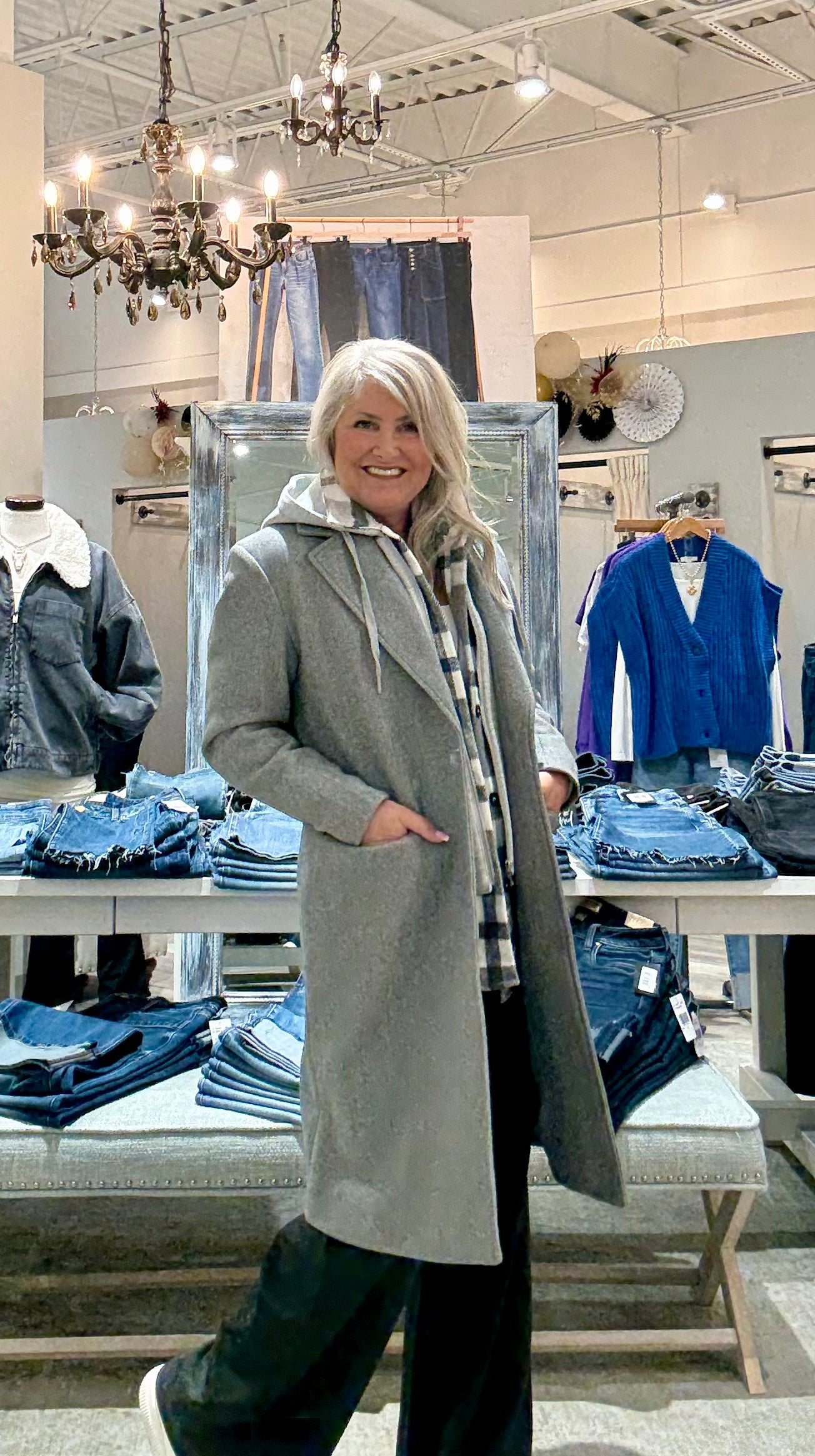 Ultra Soft Brushed Knit Fooler Coat with Hood- grey