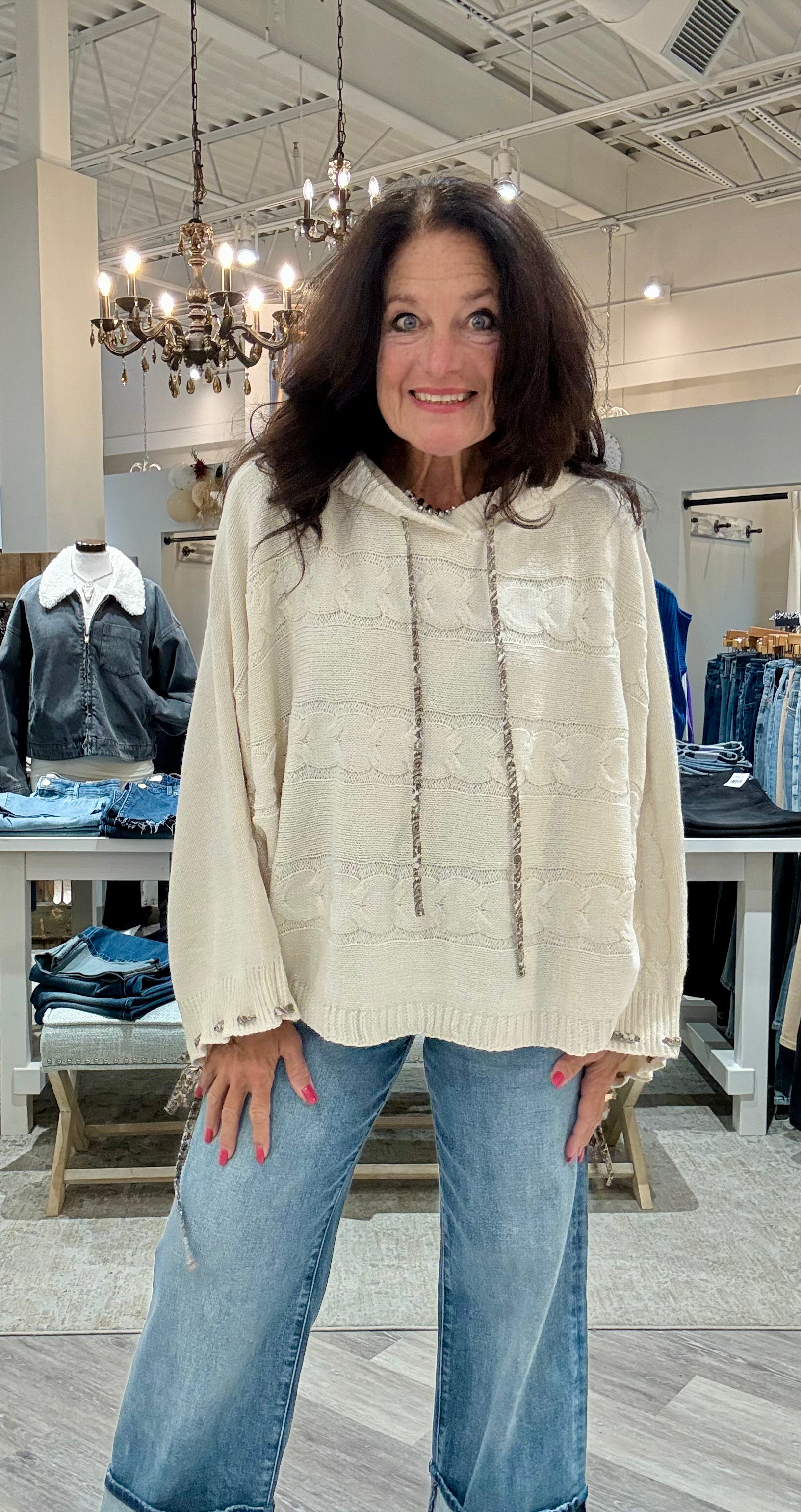 Pullover Balloon Sleeve Sweater with Hood