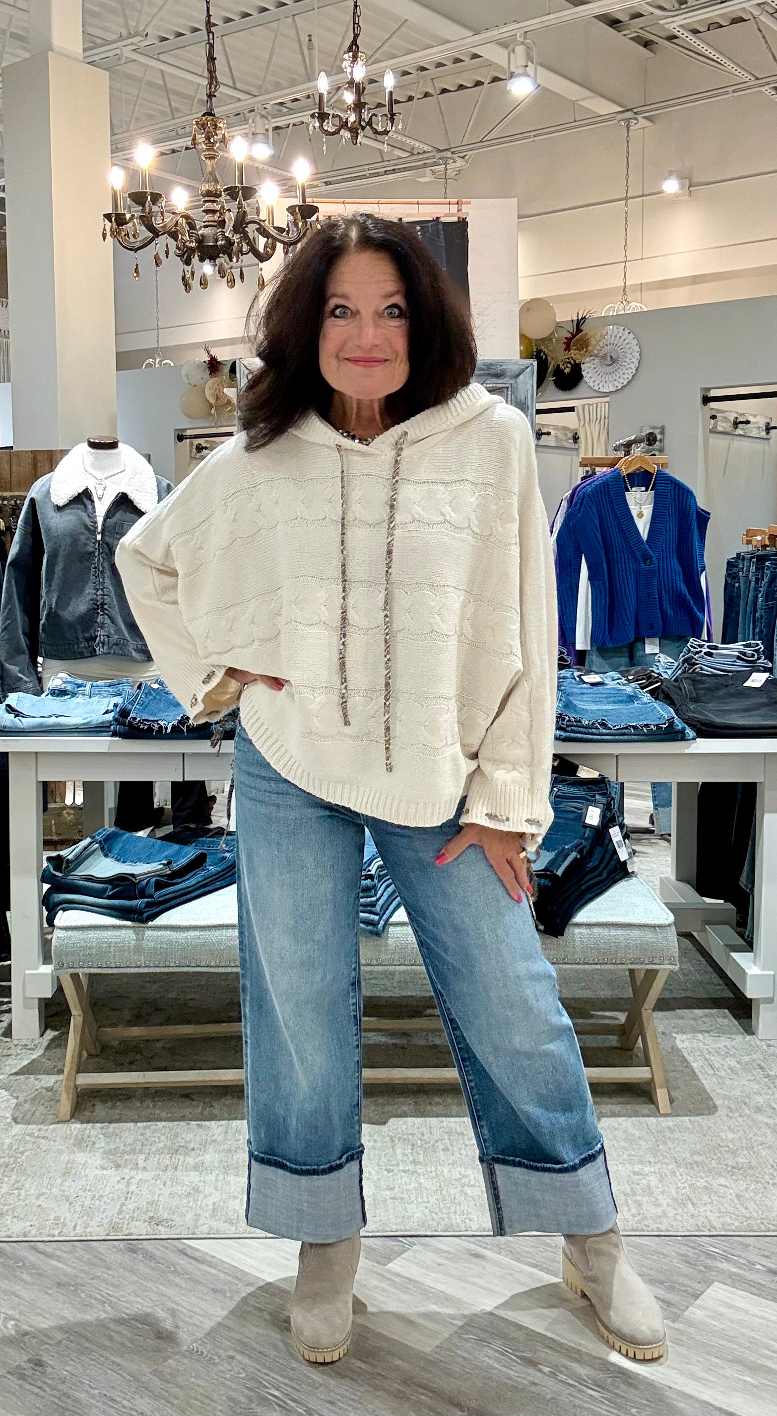 Pullover Balloon Sleeve Sweater with Hood