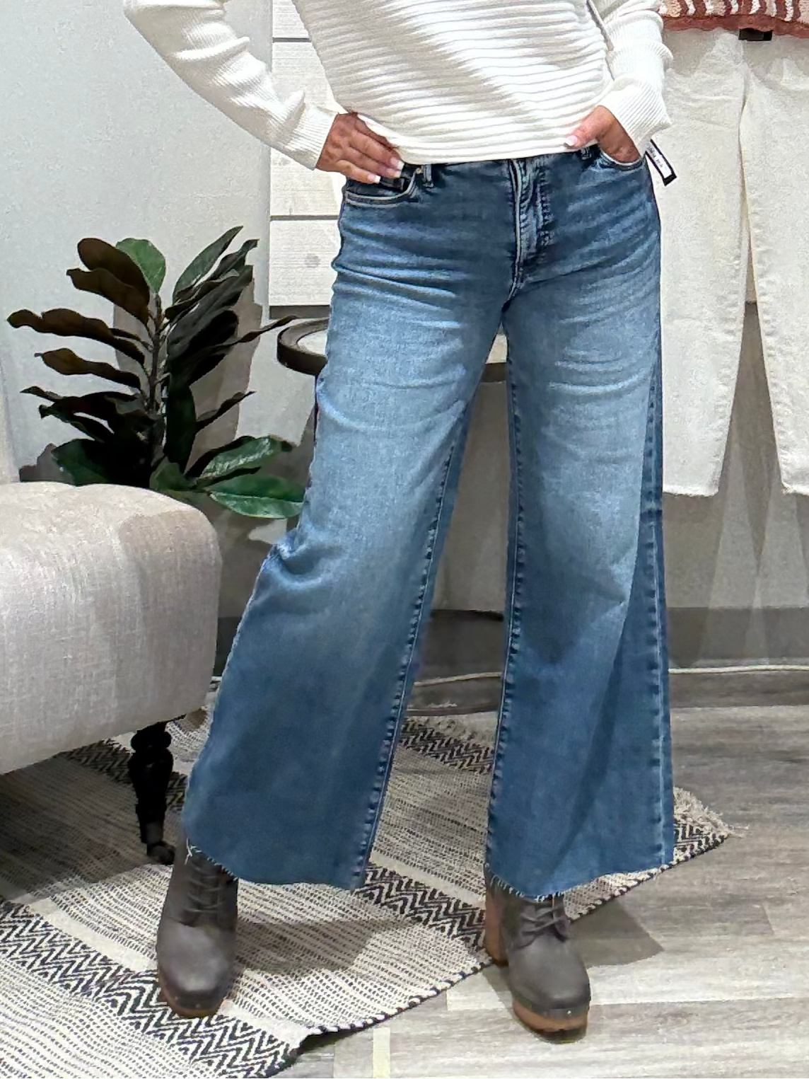 Meg High Rise Wide Leg Raw Hem Denim