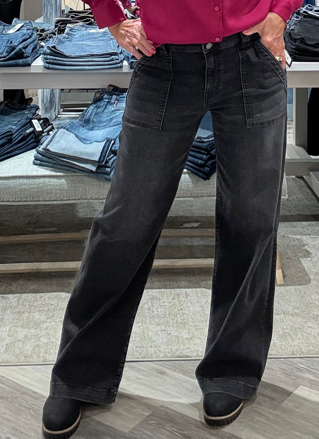 Jodi High Rise Straight Leg Denim with Pork Chop Front Pockets