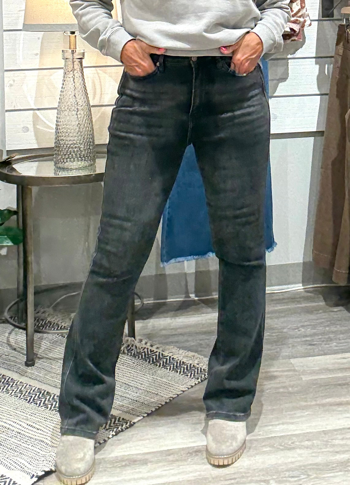 High Waist Bootcut Denim- black wash