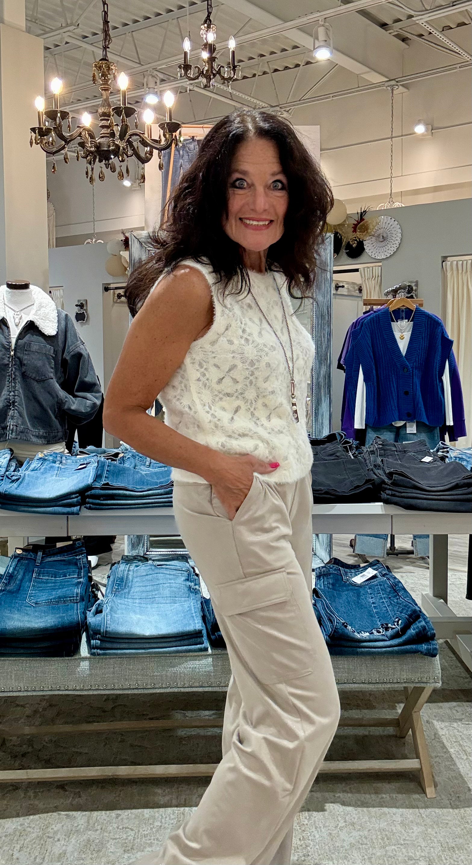 Callie Patent Foil Vegan Suede Cargo Pant