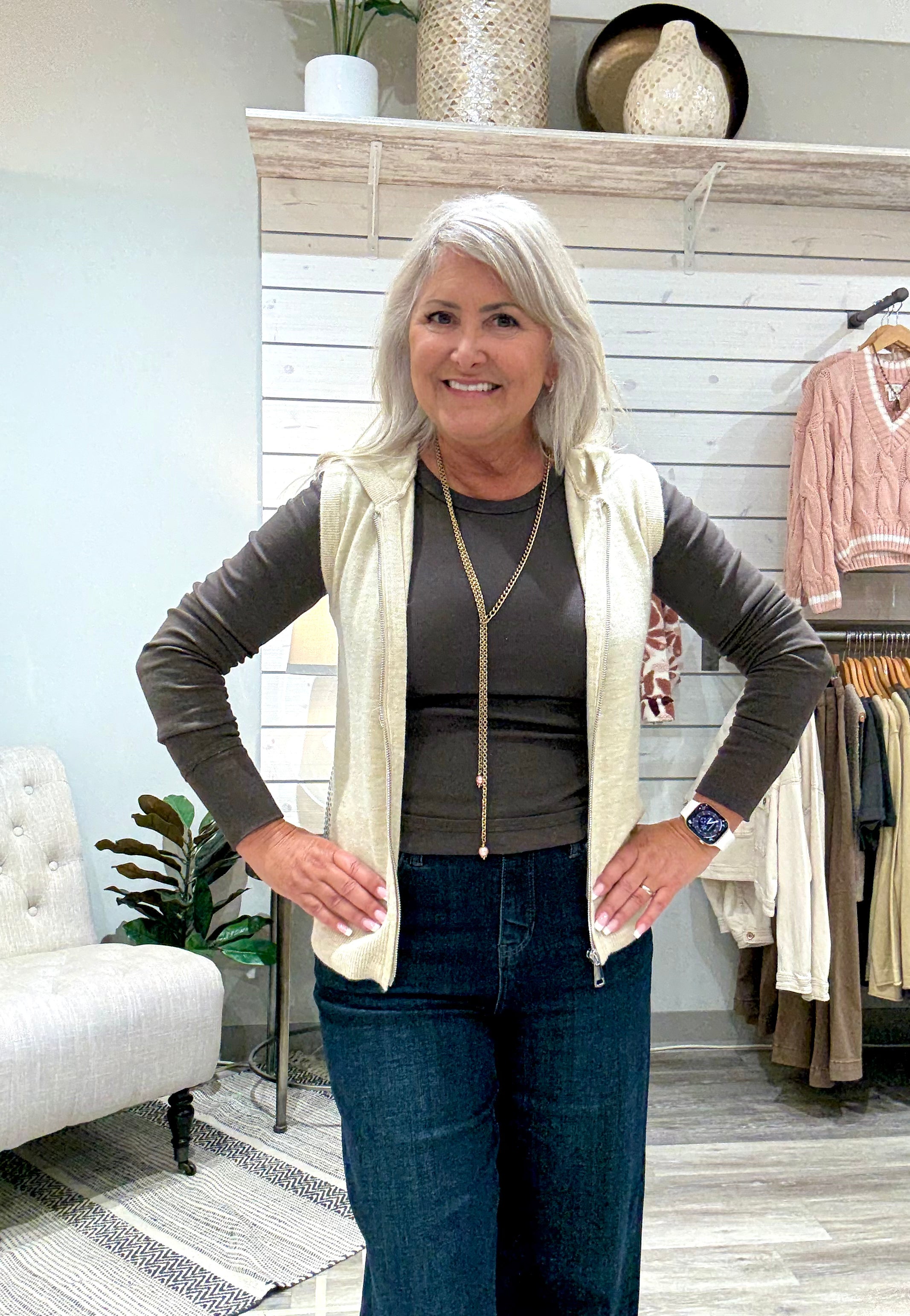 Zip Up Sleeveless Sweater Vest with Hoodie