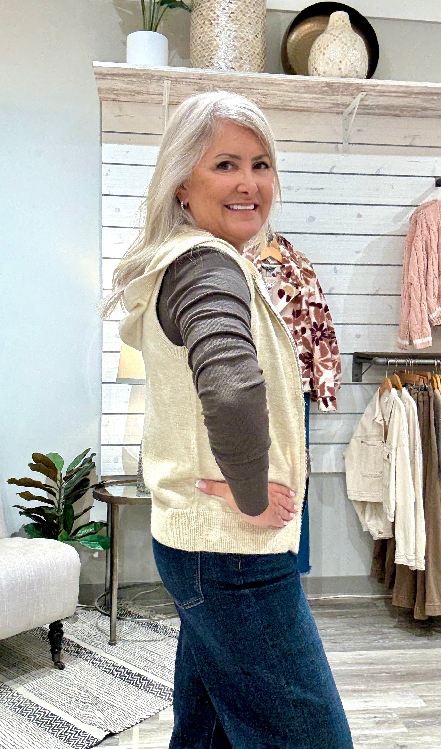 Zip Up Sleeveless Sweater Vest with Hoodie