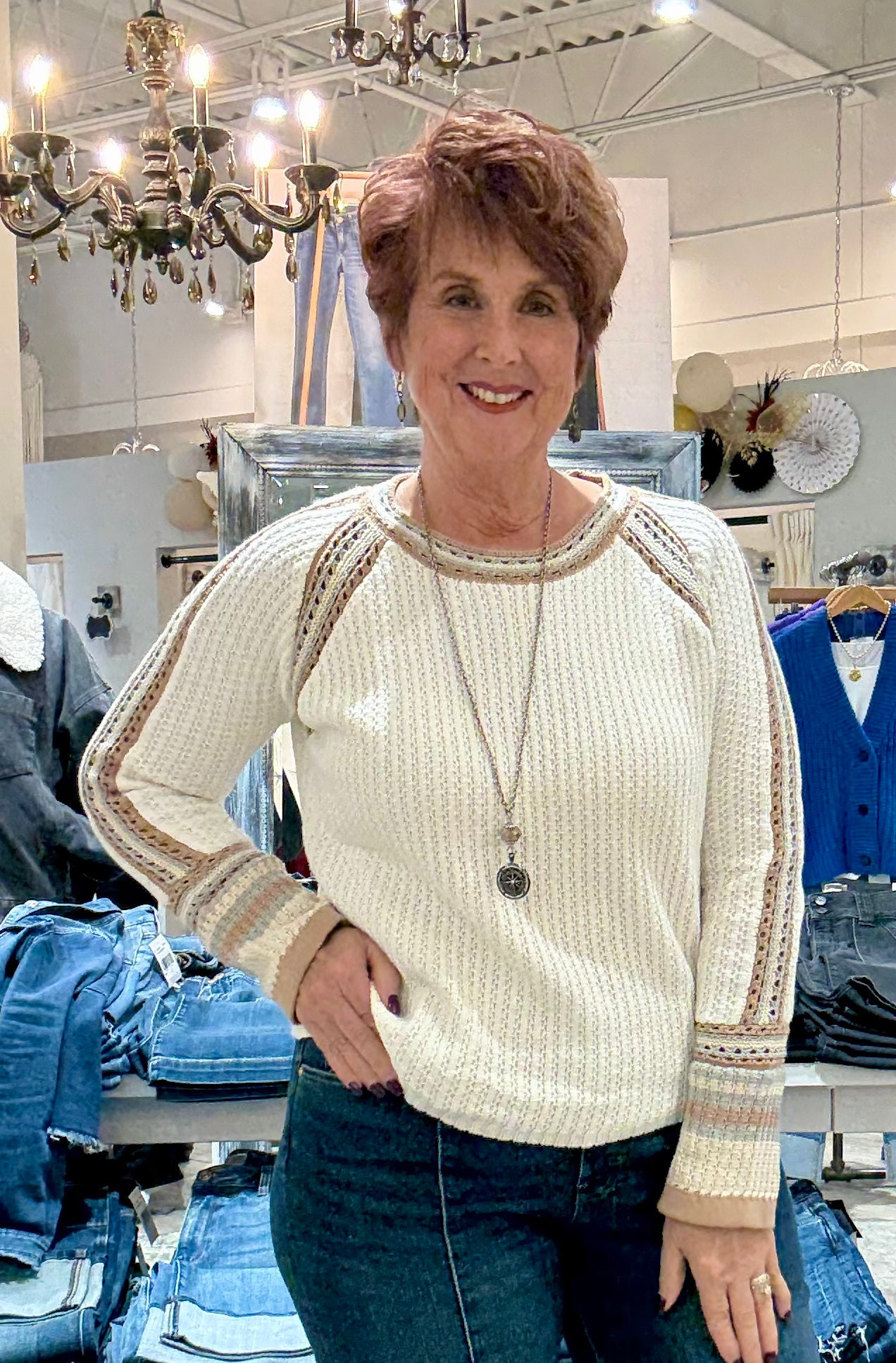 Raglan and Sleeve Trim Detail Sweater-ivory